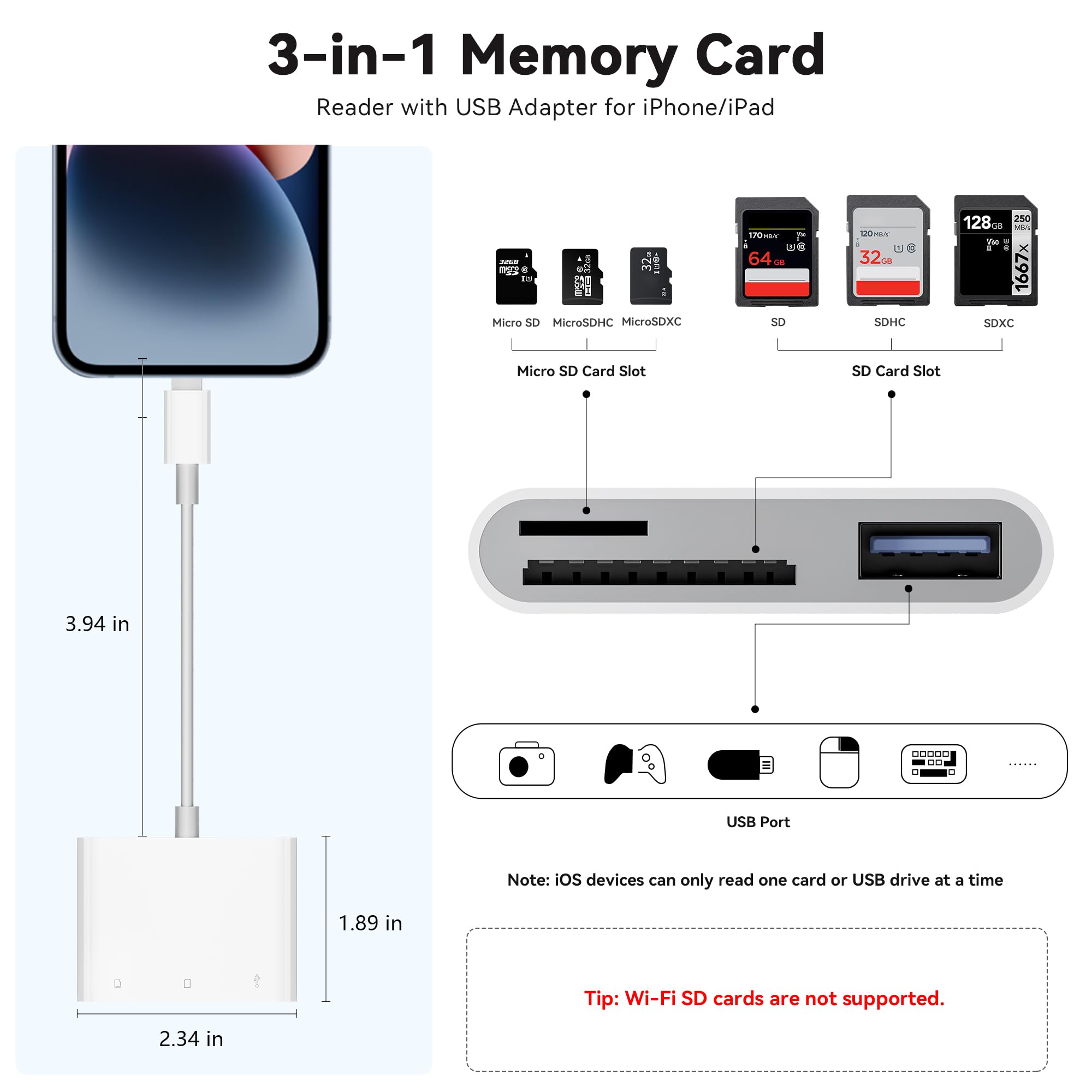 Sd Card Reader For Iphone Ipad, Micro Sd Card Reader Memory Card Reader With Usb Adapter Plug And Play Trail Game Camera Card Vi