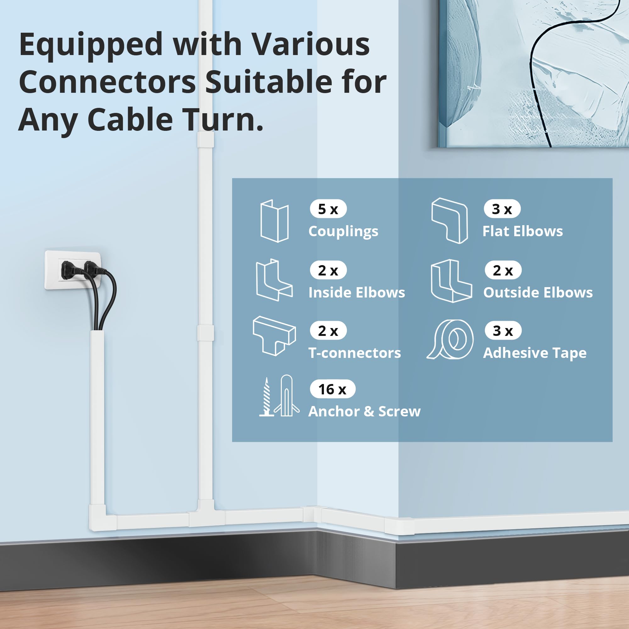 Cord Covers For Wires On Wall Extra Long, 26.25Ft Cord Hider Kit, Zhiyo Tv Cord Hider Cord Cover Wall, Paintable Cable Managemen