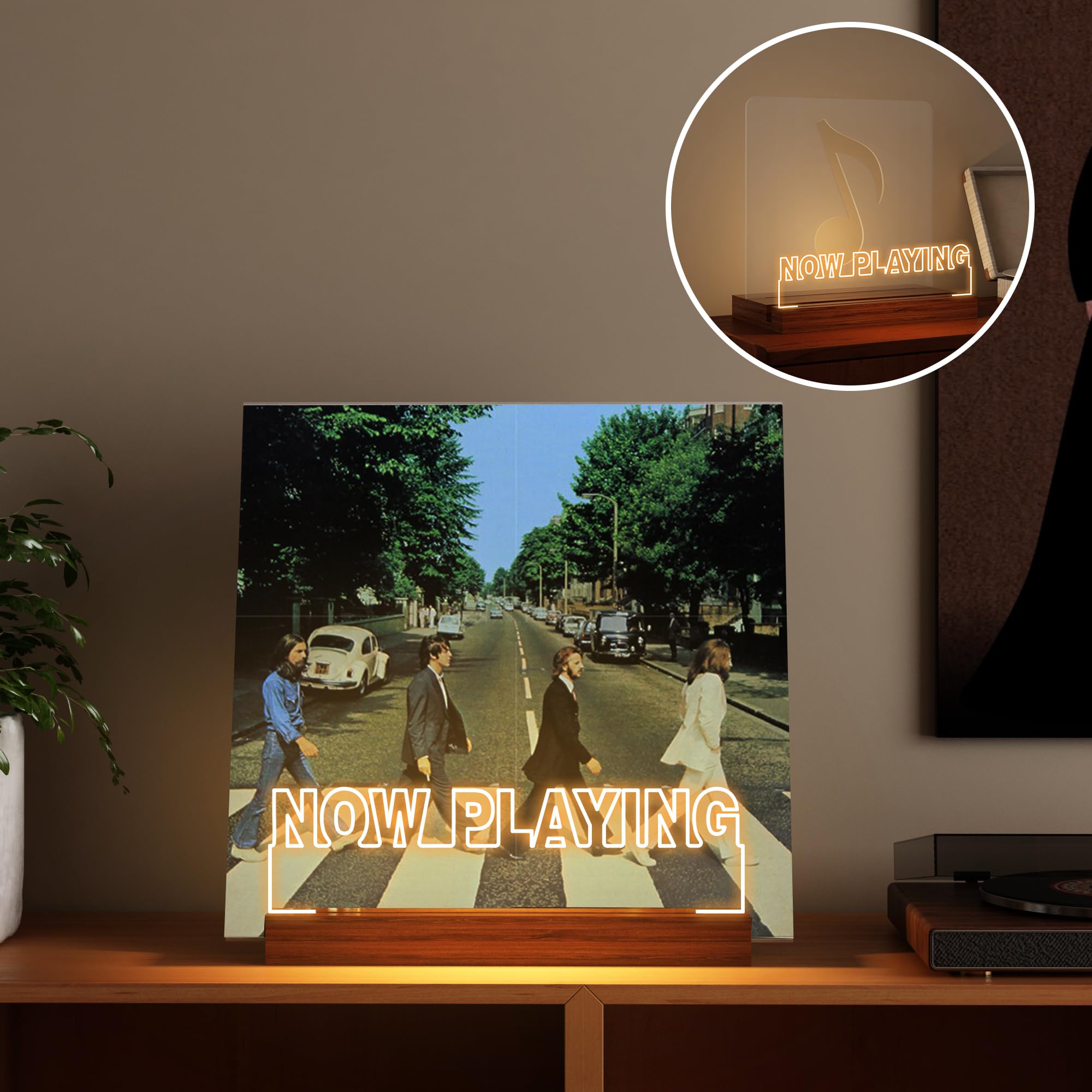 Yuandian Now Playing Vinyl Stand, Light Up Now Spinning Record Stand, Wooden Acrylic Holder For Vinyl Album Display Storage, Vin