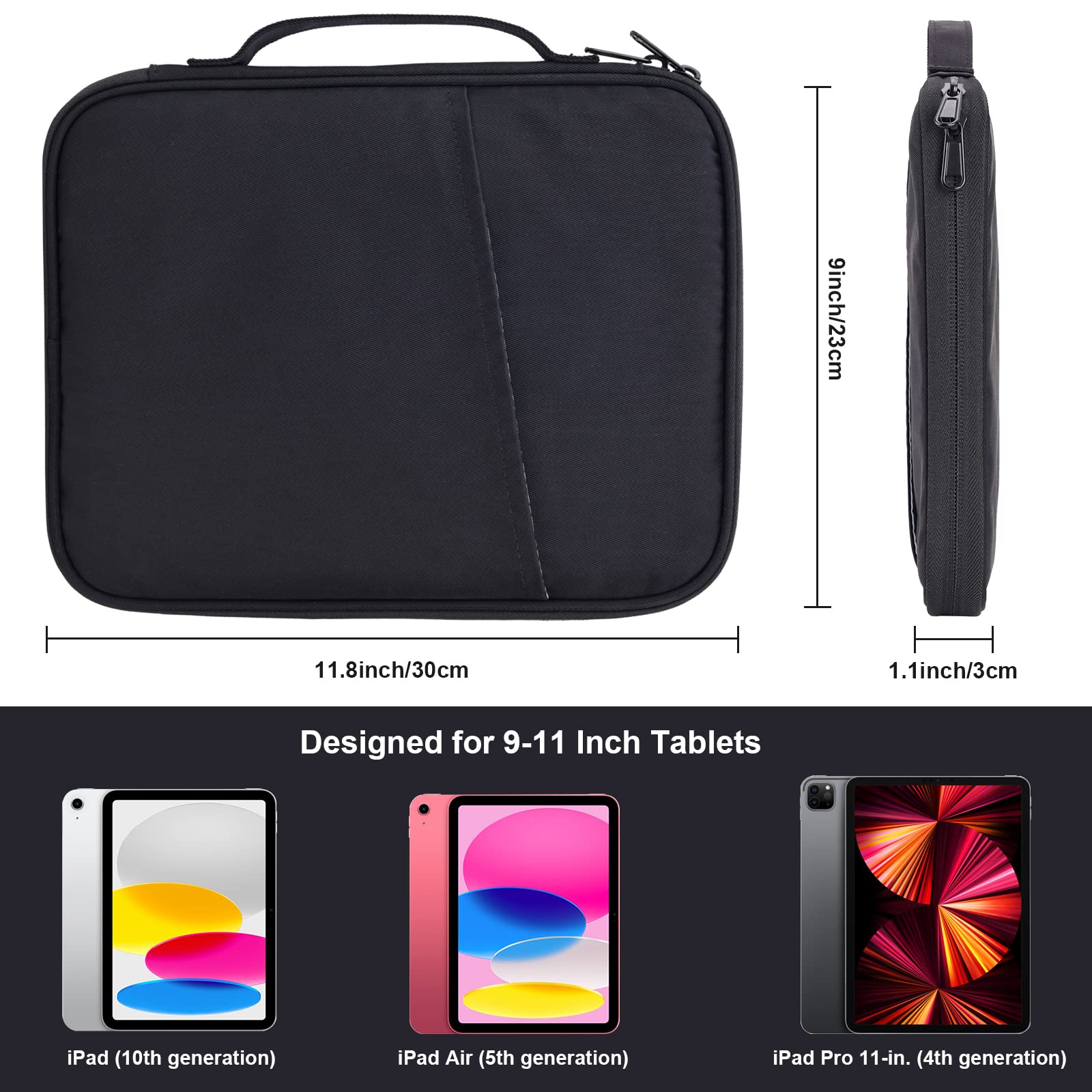9 11 Inch Ipad Carrying Case, Padded Travel Tablet Sleeve Bag For Ipad Pro 11 In (M4), Ipad 10.9 (10Th Gen), Ipad Air 11 In (M2)