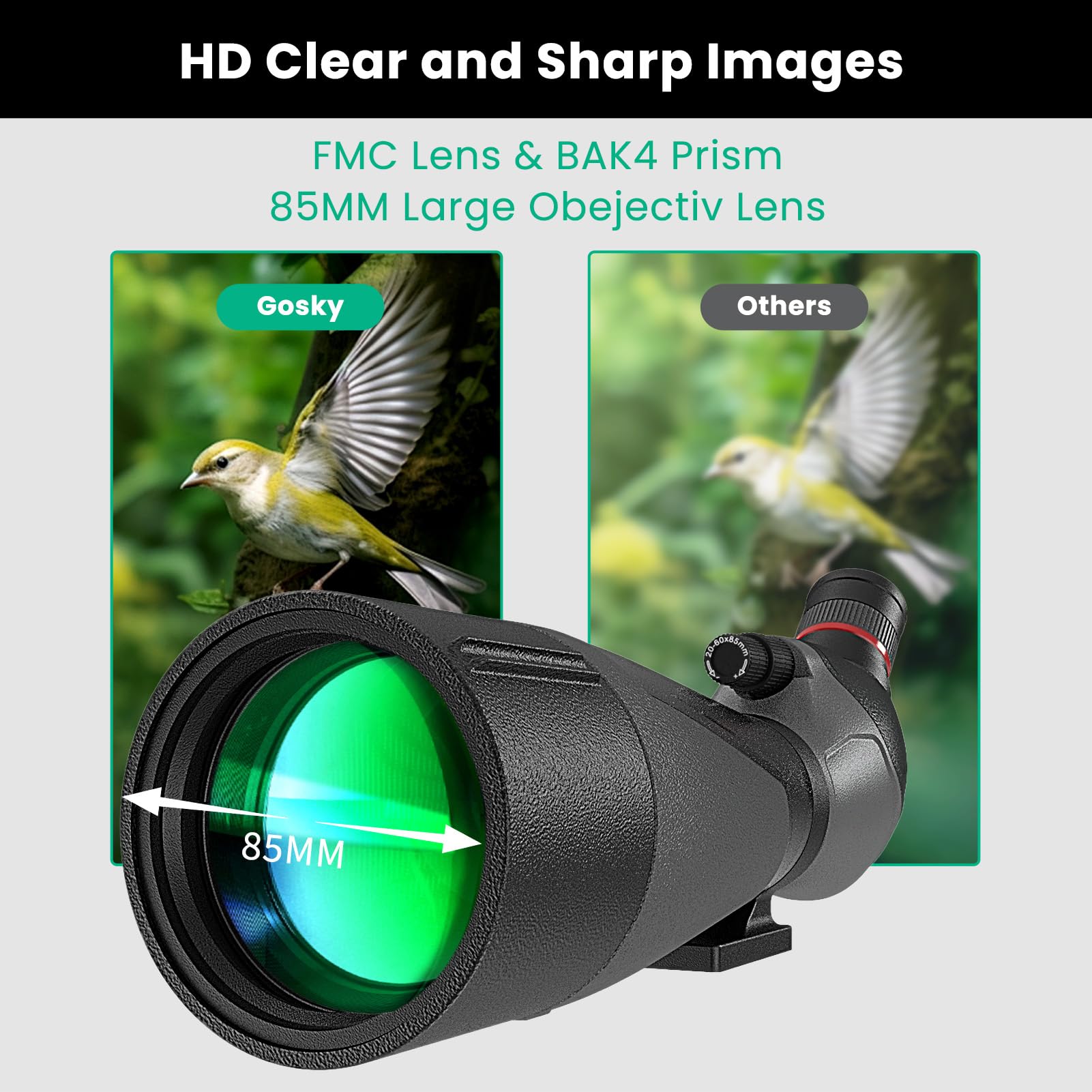 Gosky 20 60X85 Spotting Scope With Full Size Tripod, Phone Adapter And Cleaning Kit, Spotting Scopes For Bird Watching, Wildlife