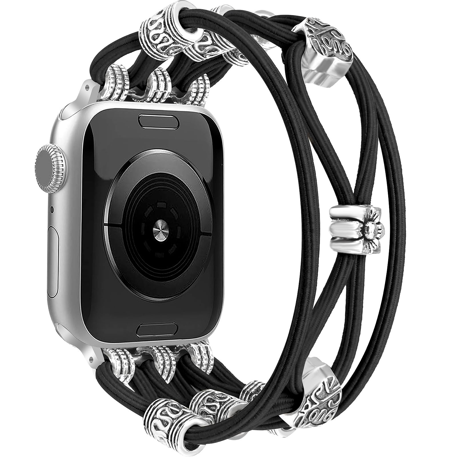 Newlibery Beaded Bracelet Compatible With Apple Watch Band 44Mm 42Mm 45Mm 46Mm Women, Boho Braided Solo Loop Nylon Strap Stretch