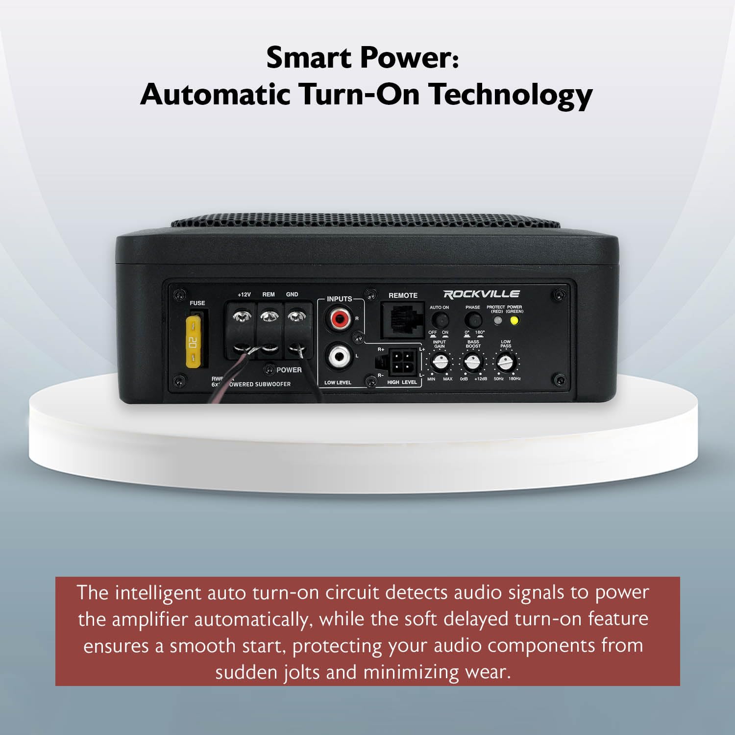 Rockville Rw68Ca 400W 6X8 Slim Under-Seat Active Car Subwoofer, 4 Ohm, Built-In Amplifier, Remote Bass Control, Cast Aluminum En