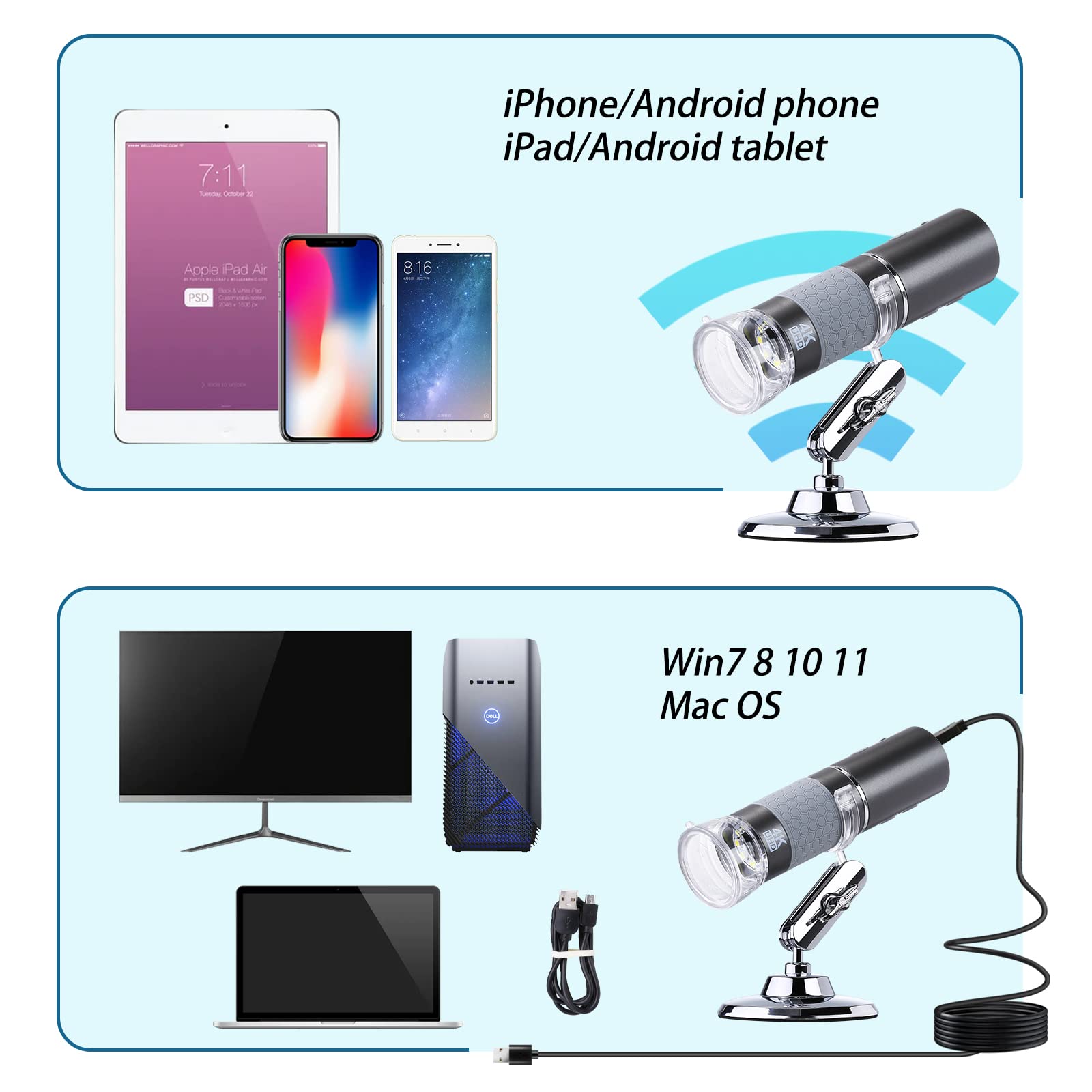 Cainda Hd 4K 3840X2160P Wifi Digital Microscope Camera For Iphone Android Phone And Windows Mac Pc, Wireless Handheld Microscope