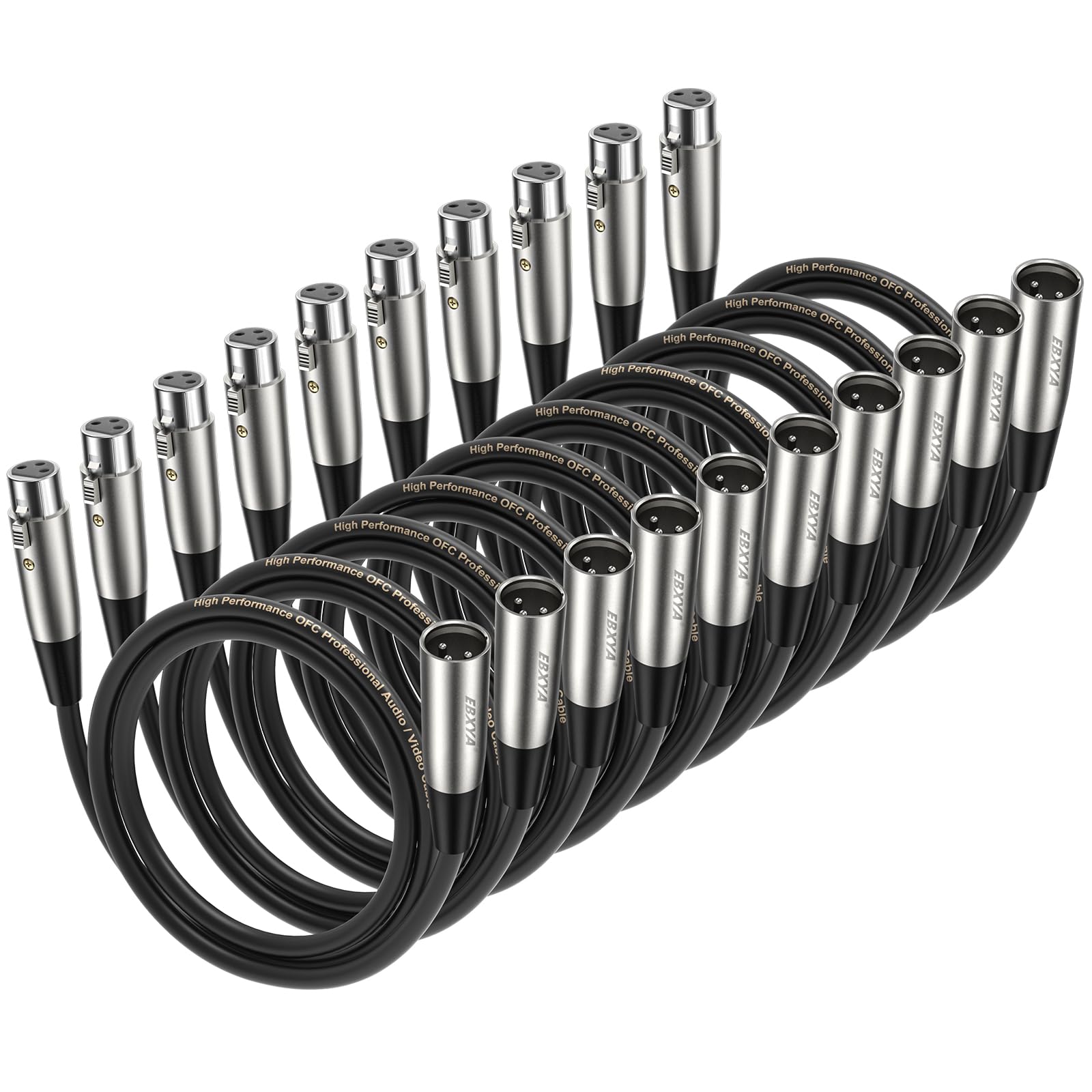 EBXYA XLR Cable 3ft 10 Pack - Male to Female XLR Microphone Cable for Mic Mixer, Speaker, Recording Studio, Black