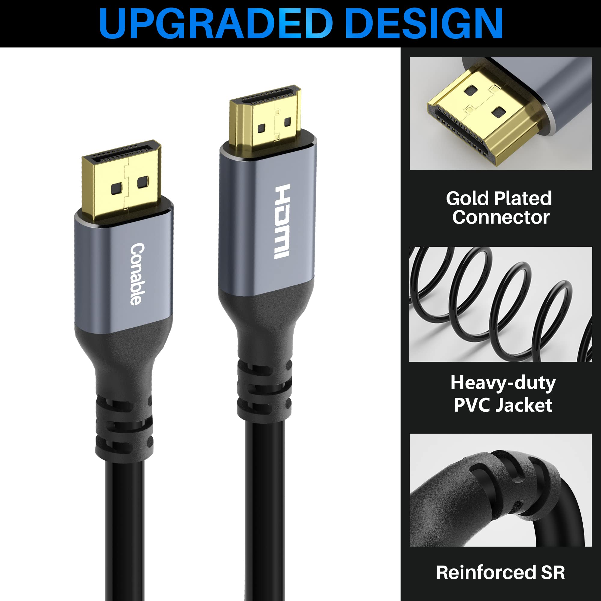 4K Displayport To Hdmi Cable 35Ft, 4K@60Hz Hdr, High Speed Active Display Port To Hdmi Cable Uhd Converter, Uni Directional Cord