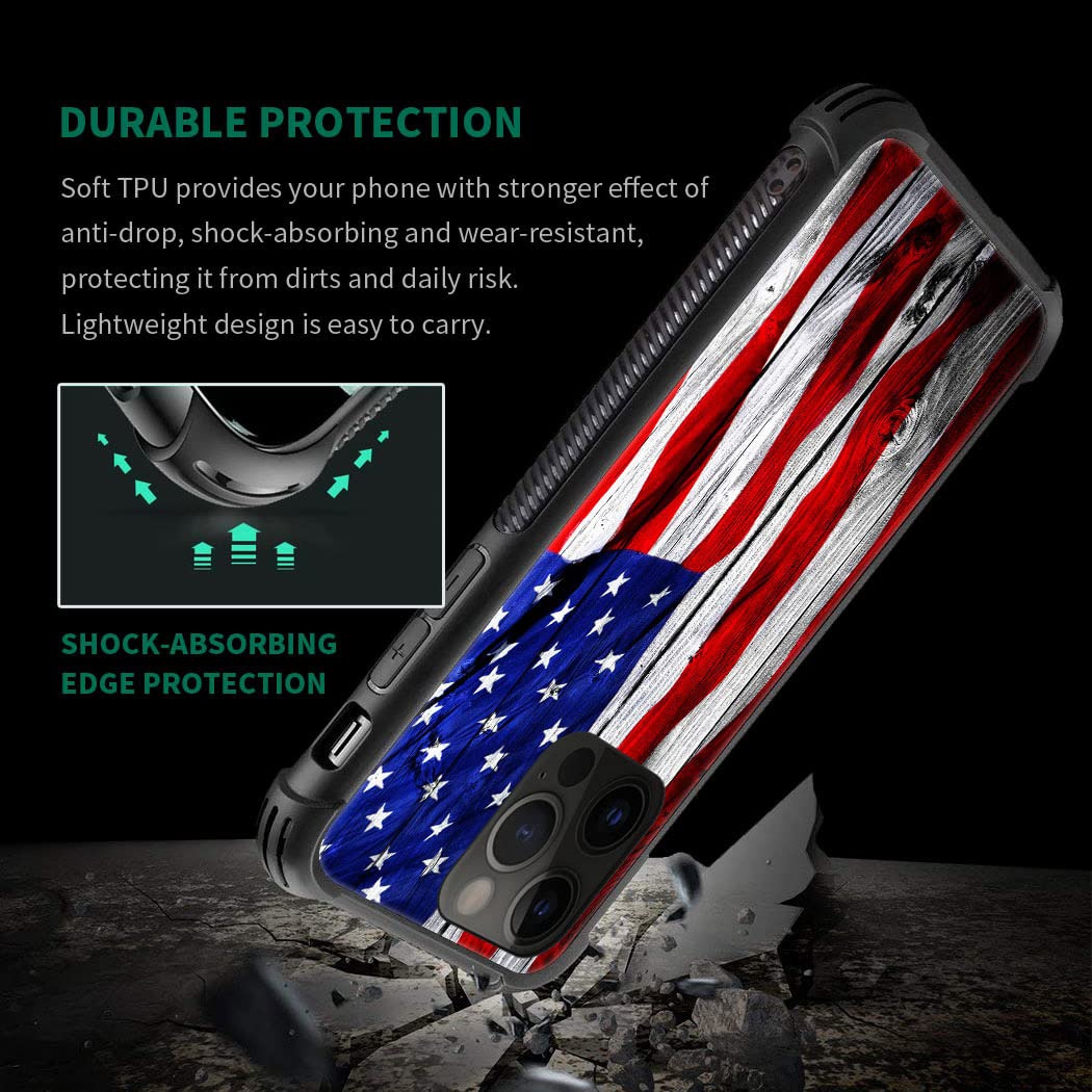 Iphone 14 Pro Max Case,Wood Us Flag Iphone 14 Pro Max Cases For Men Boy,Drop Protection Cool Pattern With Soft Tpu Bumper Case F