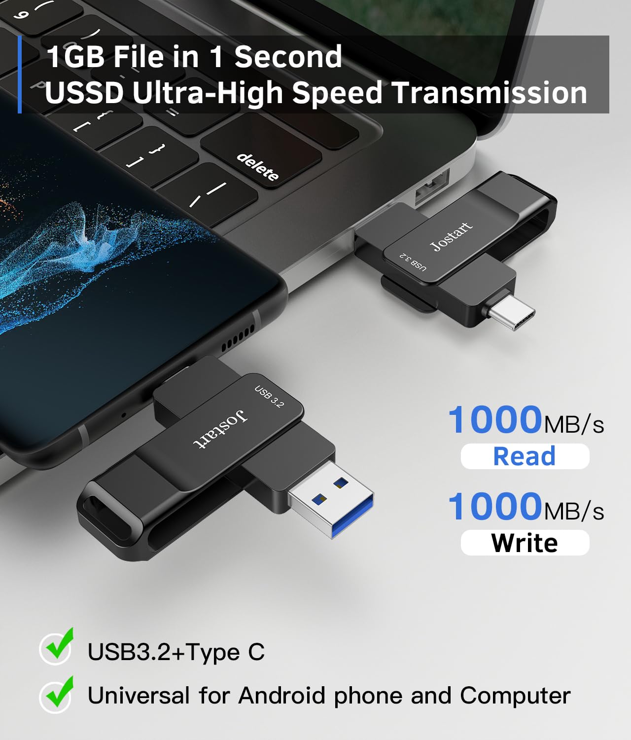 Jostart  512Gb Usb C Thumb Drive Up To 1000Mb/S,Fast Usb C Flash Drive,External Ssd Flash Drive Type C+Usb A 3.2 Gen 2 Flash Drive,Usb C Memory Stick For Iphone 15/Ps4/Android Phone/Tablet/Windows/Mac