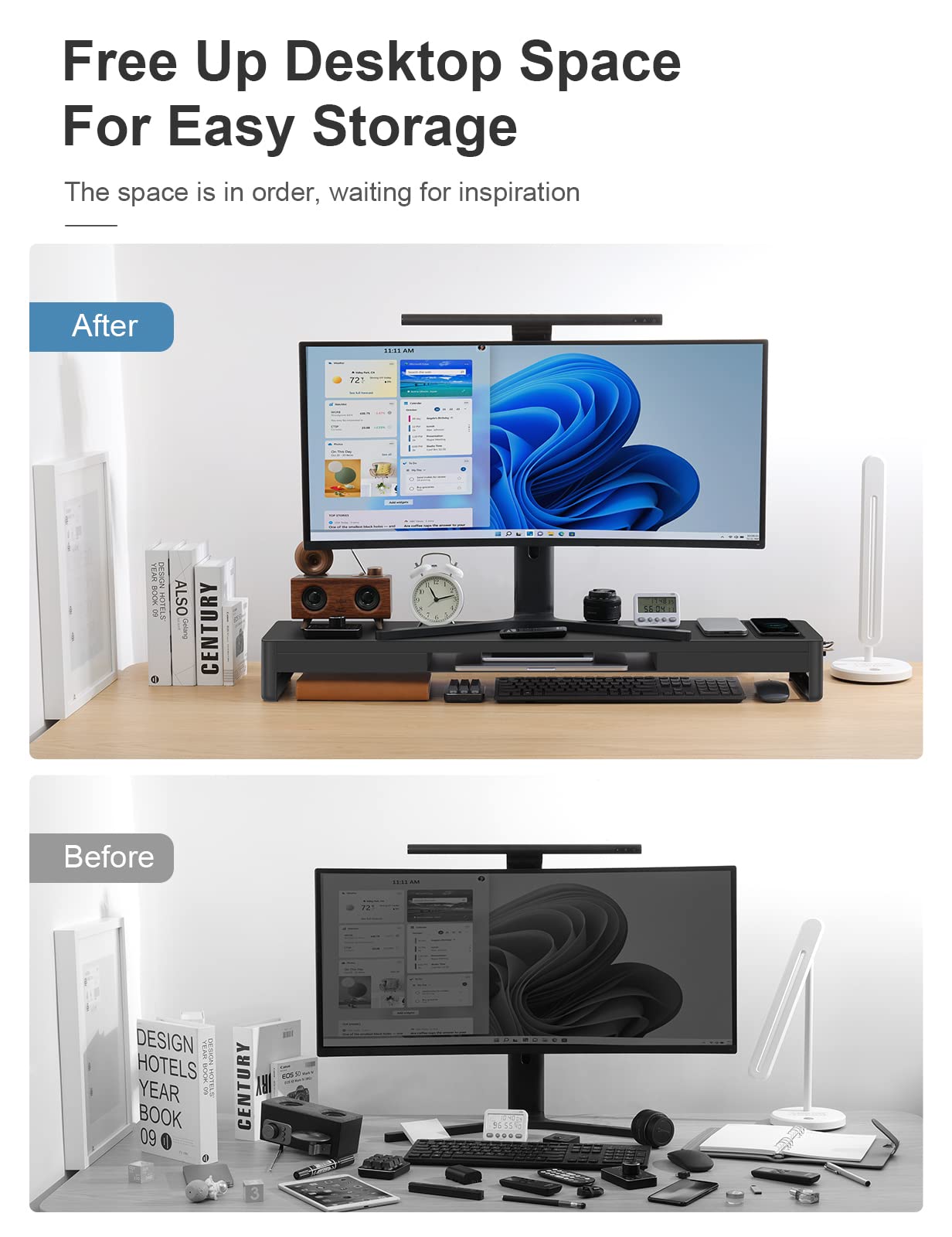 Meatanty Dual Monitor Stand Riser With 2 Drawers,4 Usb Ports And Charging Pad,Metal Monitor Stand For 2 Monitors Supports Transf