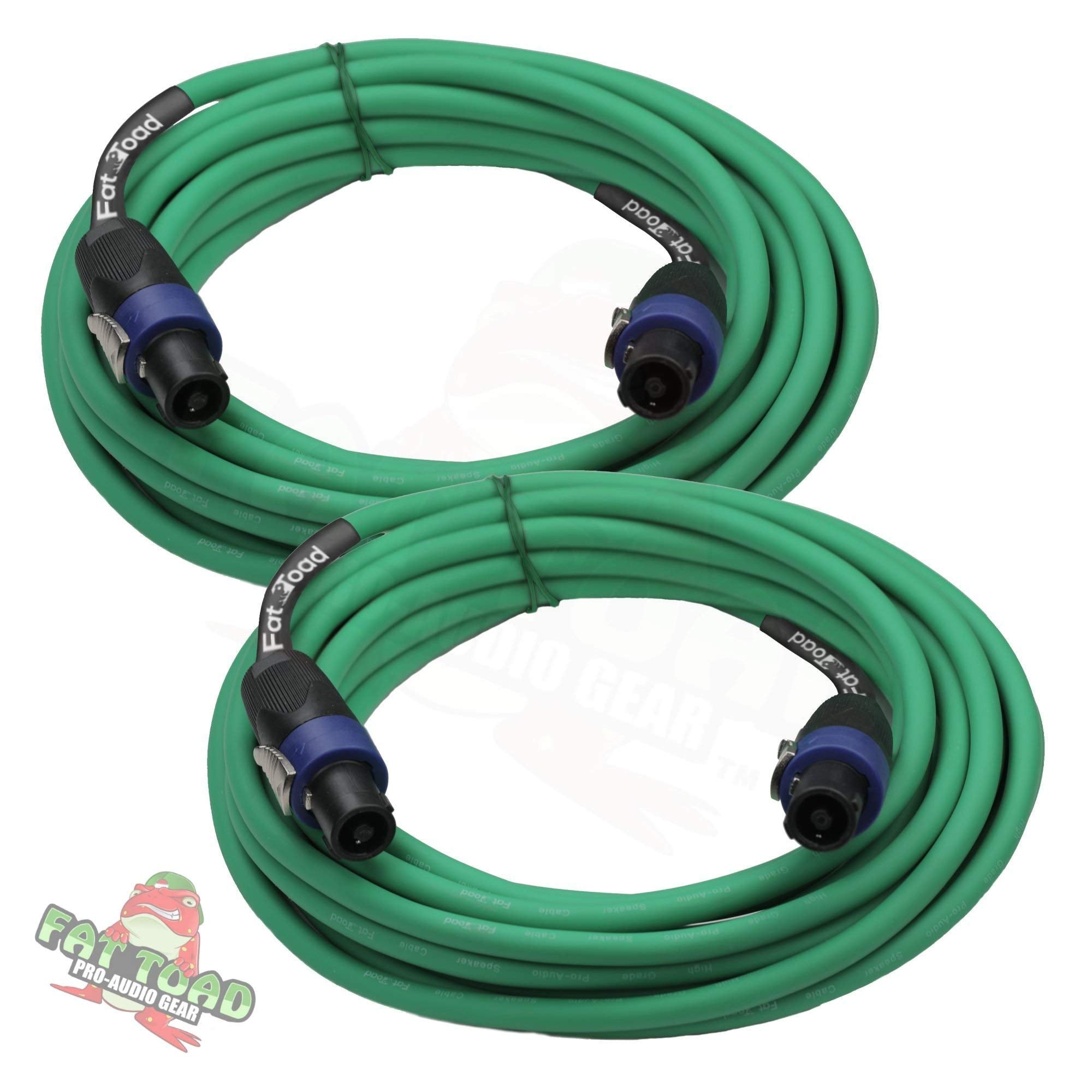 Fat Toad Speakon To Speakon Cables (2 Pack) 25Ft Professional Dj Pro Audio Green Speaker Pa Cord With Twist Lock Connector | 12