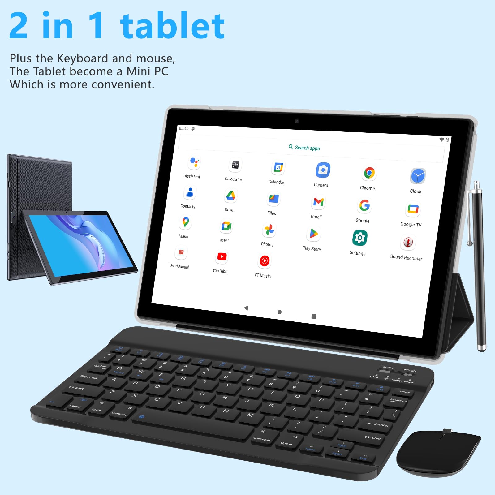 Tablet With Keyboard Android 13 Tablets 2 In 1 Tablet 12Gb+128Gb, 10 Inch Tablets Set Include Case Mouse Stylus Pen Screen Film
