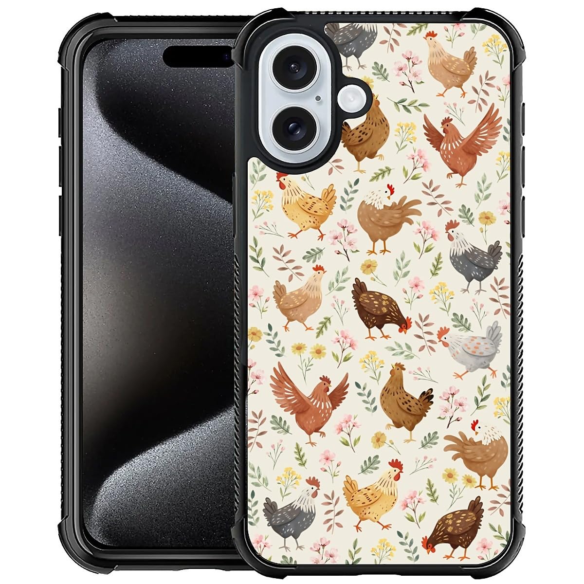 Deaorew for iPhone 16 Case | Classic Slim Cover Design | Countryside Chicken Flowers