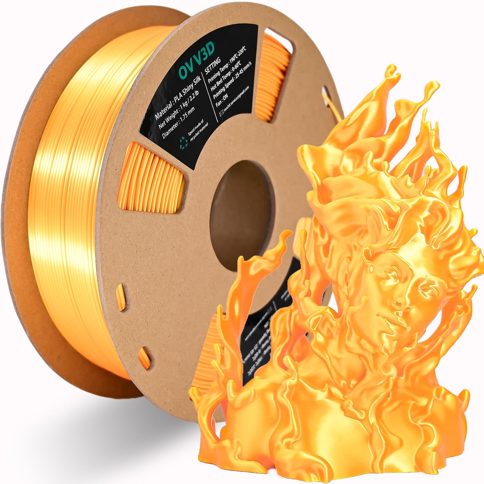 Ovv3D Silk Pla Filament 1.75Mm, Upgrade Gold Pla Filament 3D Printer Filament, Silk Gold Metal 3D Printing Filament, 3D Filament