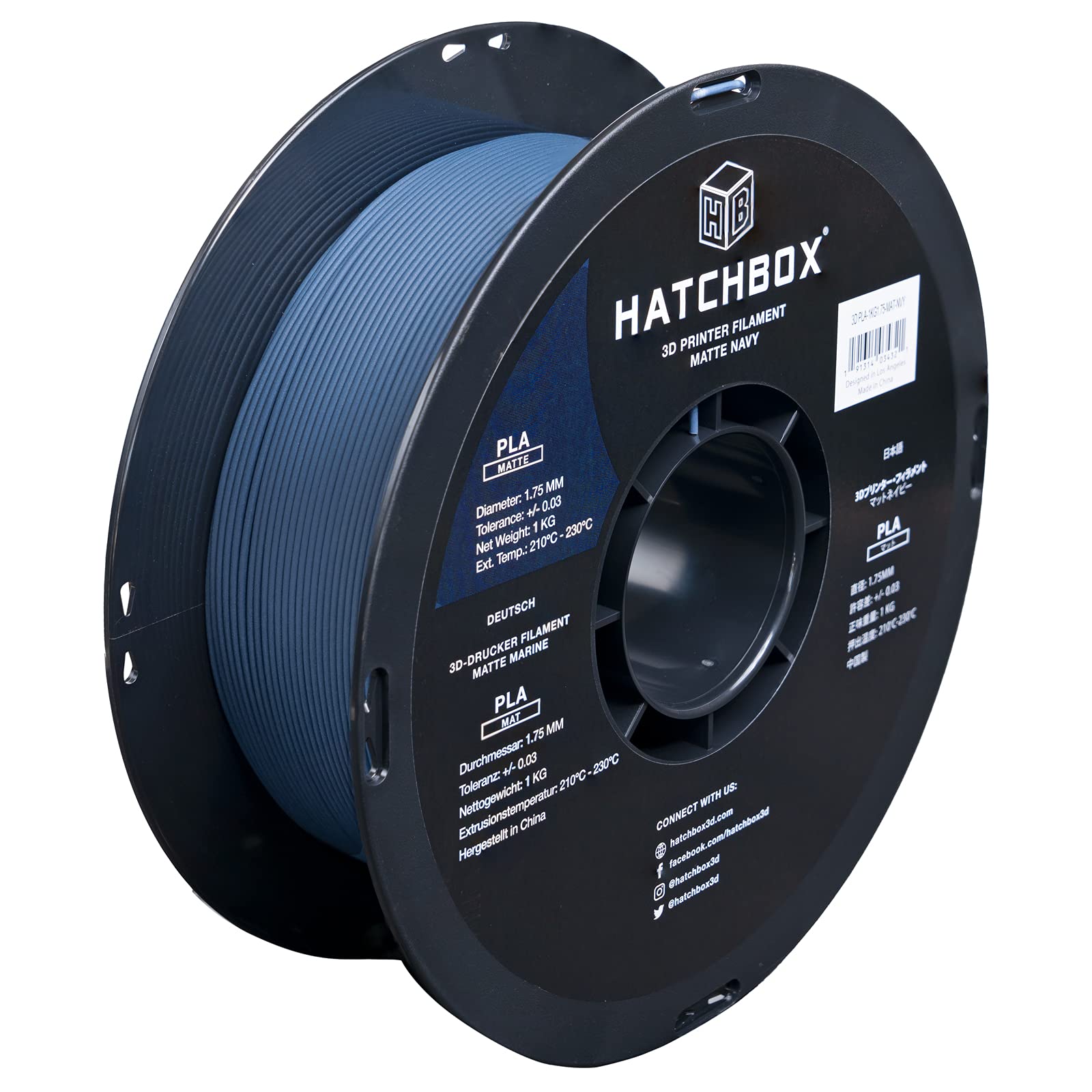 Hatchbox Matte Pla 3D Printer Filament, Dimensional Accuracy +/  0.03 Mm, 1 Kg Spool, 1.75 Mm, Navy