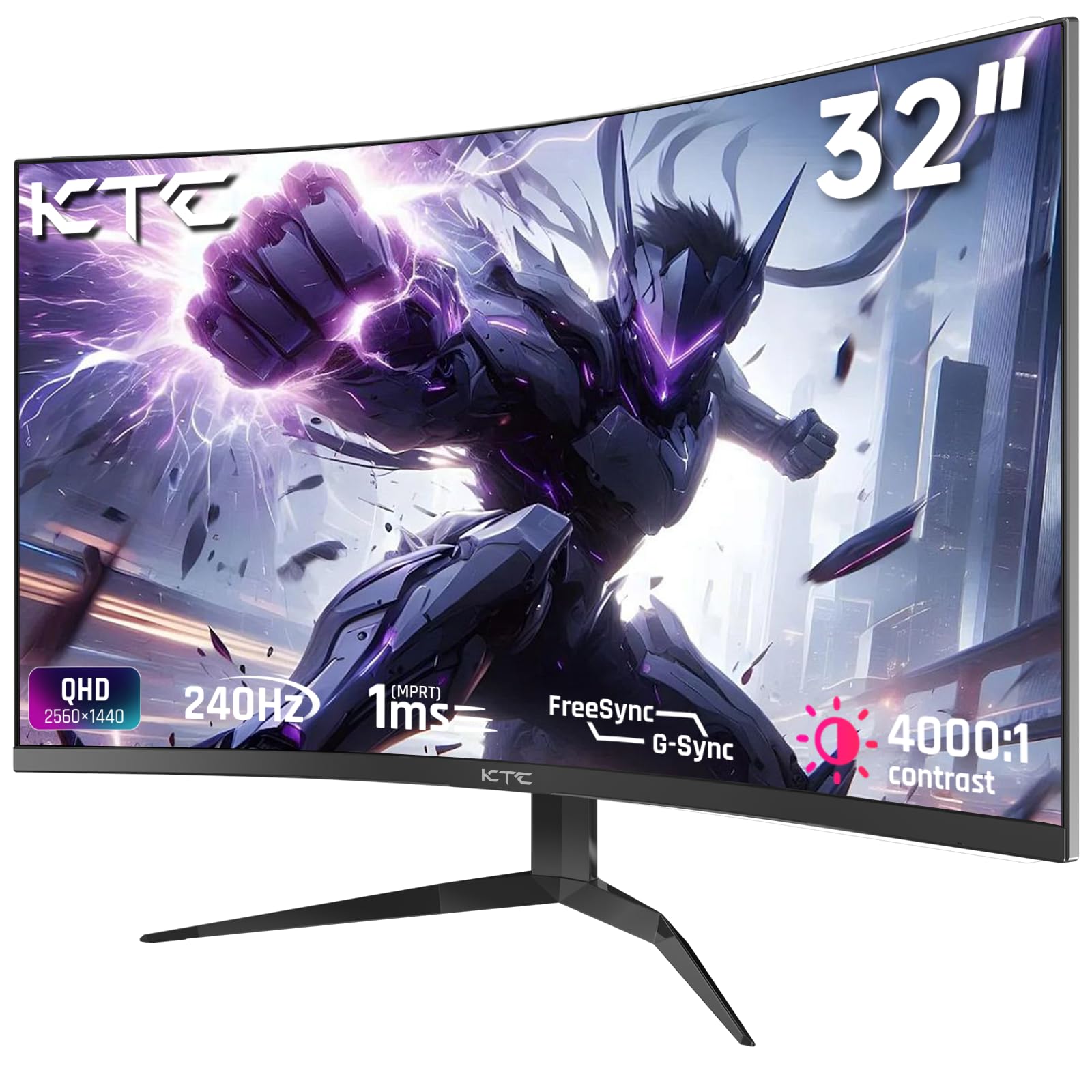 KTC 32Inch 240Hz Curved Gaming Monitor, 1000R VA, QHD(2560x1440p), 4000:1 Contrast, Support FreeSync GSync, HDMI2.0(144hz)/DP1.4