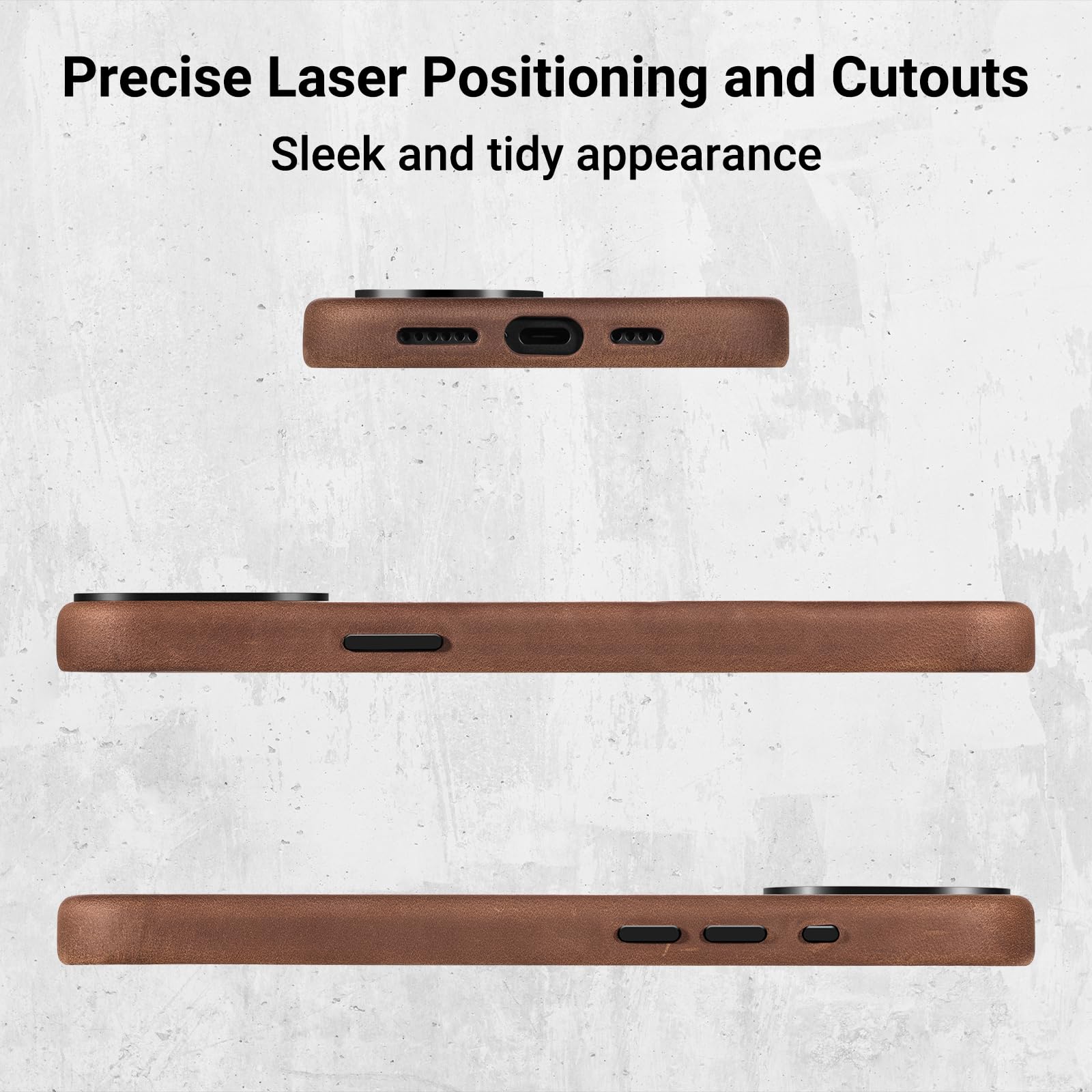 Belemay Compatible With Iphone 15 Pro Leather Case Magsafe - Top Grain Vintage Crazy Horse Leather - Metal Buttons & Camera Beze