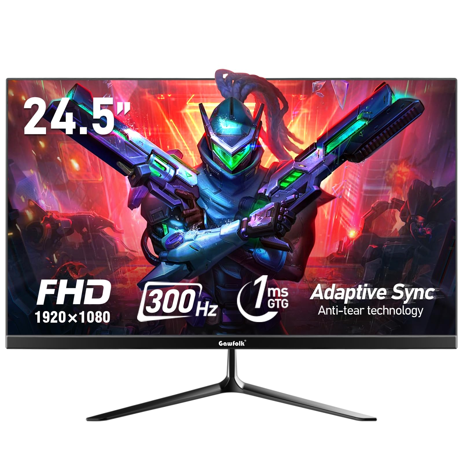 Gawfolk 24.5 Inch PC 300Hz Gaming Monitor, FHD 1080p Screen,Adaptive Sync,1ms Without Bezel, 98% sRGB, 178  Angle View, HDMI?Dis