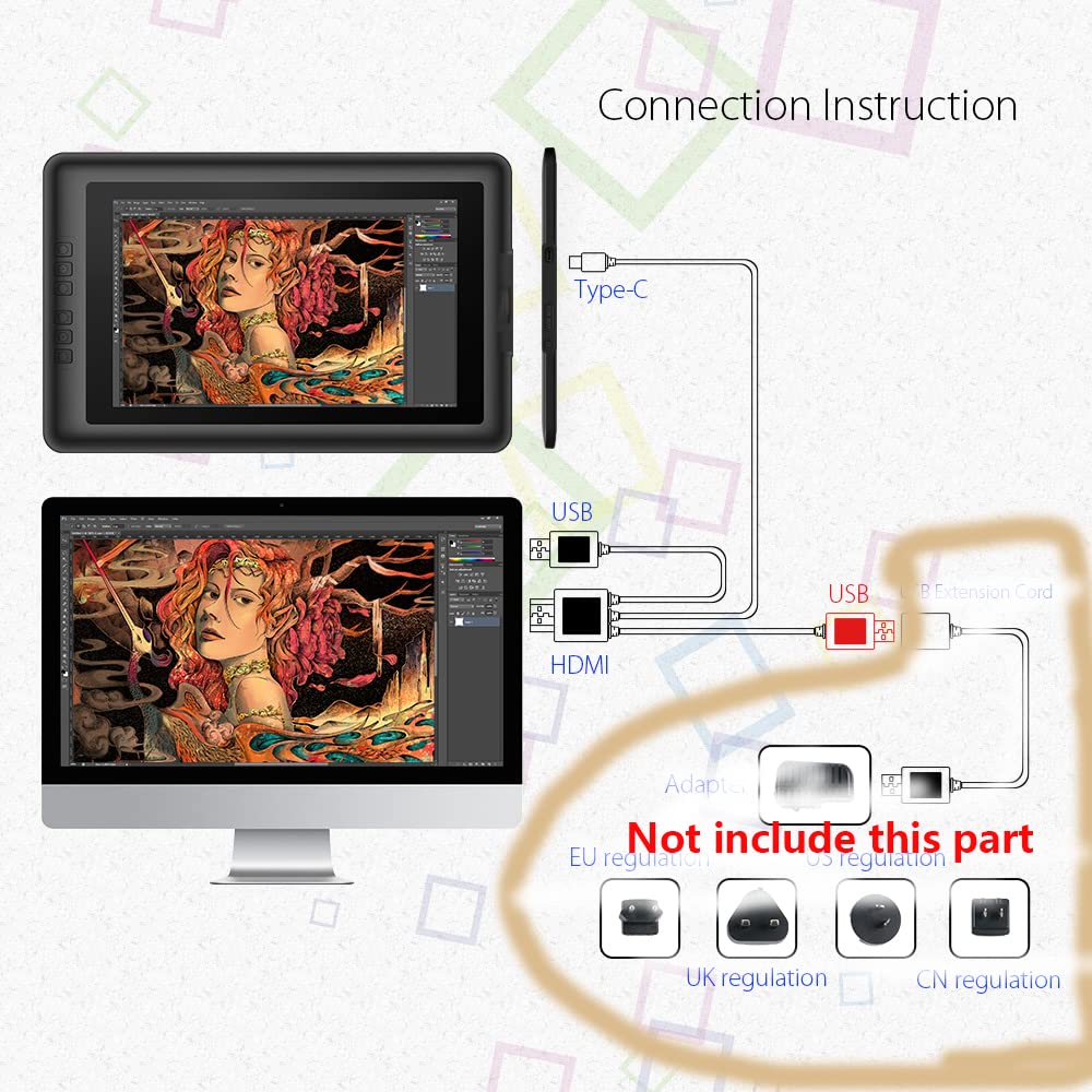 Spaseeba 3-In-1 Cable Only Suitable For Xppen Artist10S Artist12Pro Artist13.3Pro Artist15.6 Artist15.6Pro Drawing Pen Tablet