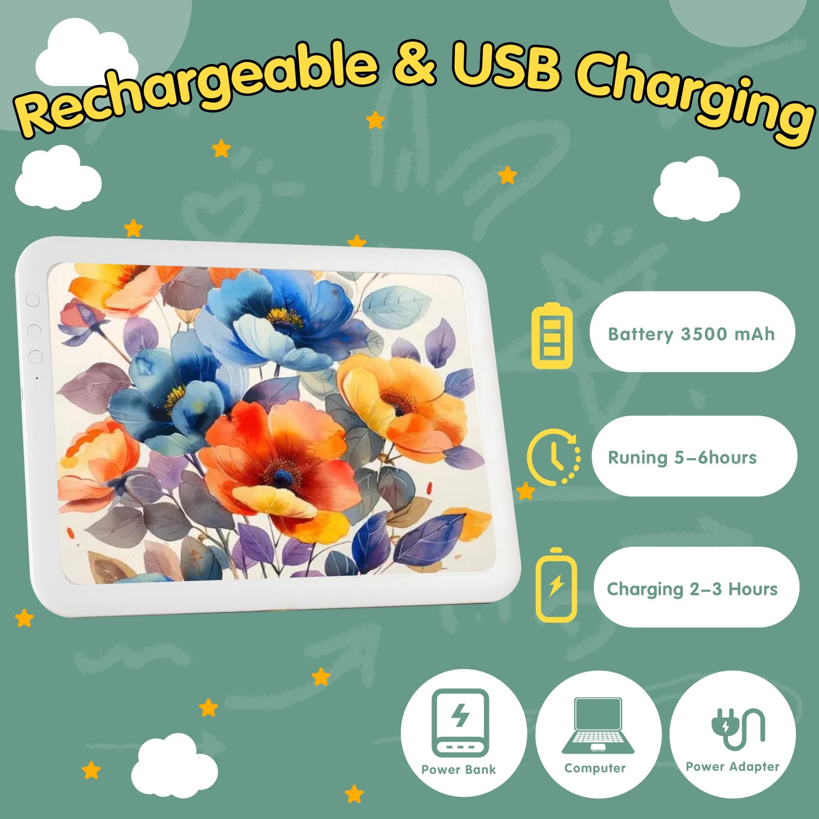 Keiwrlight A4 Light Board For Tracing Pad   Rechargeable Portable Thin Light Pad 3 Colors Light Stepless 6 Levels Brightness Lig