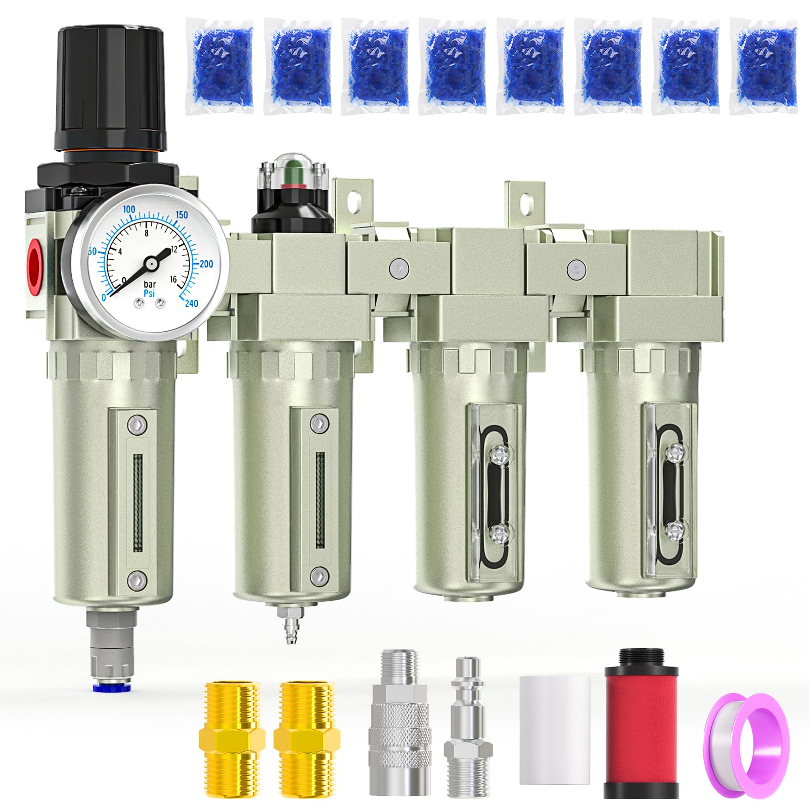 Meanlin 4 Stage Heavy Duty Industrial Grade 3/4'' Npt Air Drying System, Auto Drain,Coalescing Filter,Particulate Filter,Double