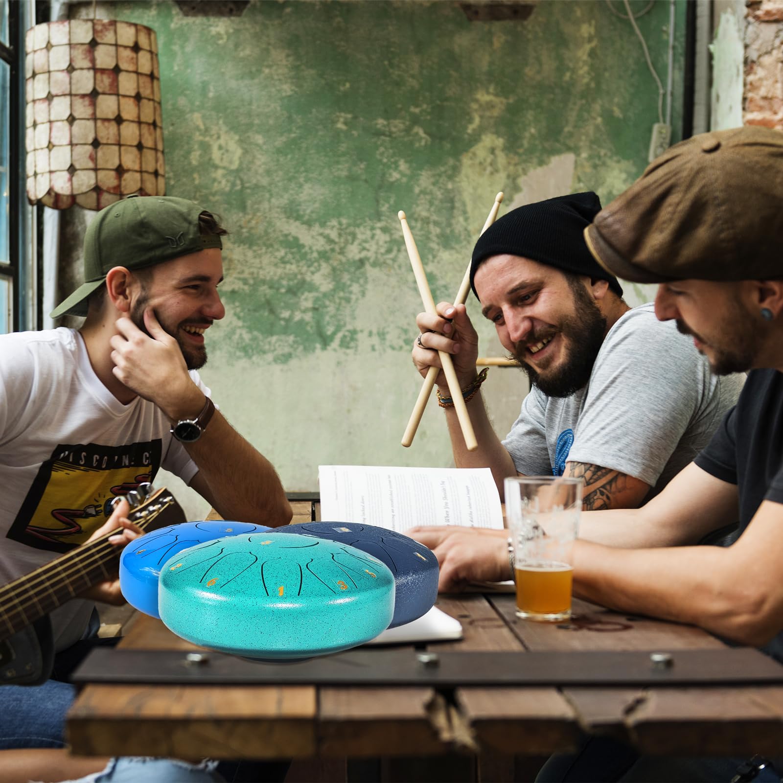 Ironkoi Steel Tongue Drum: 6.5-Inch 13-Tone Musical Percussion Instrument, Rain Drum For Outside - Turquoise