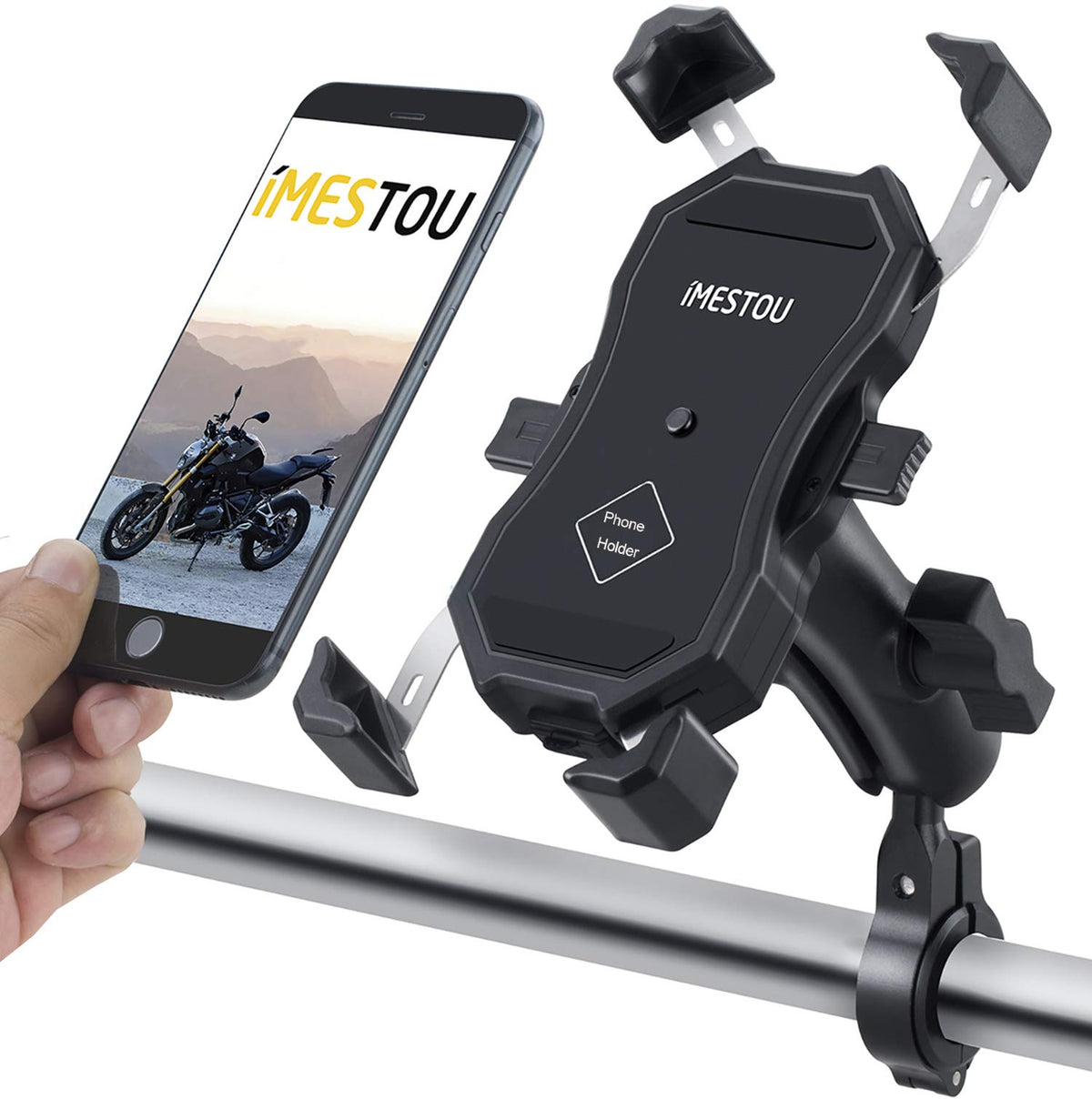 Imestou Motorcycle Ball Phone Mount Bike Stem Phone Holder With 1'' Ball Double Socket Arm & Aluminium Handlebar Base 720 Rotati
