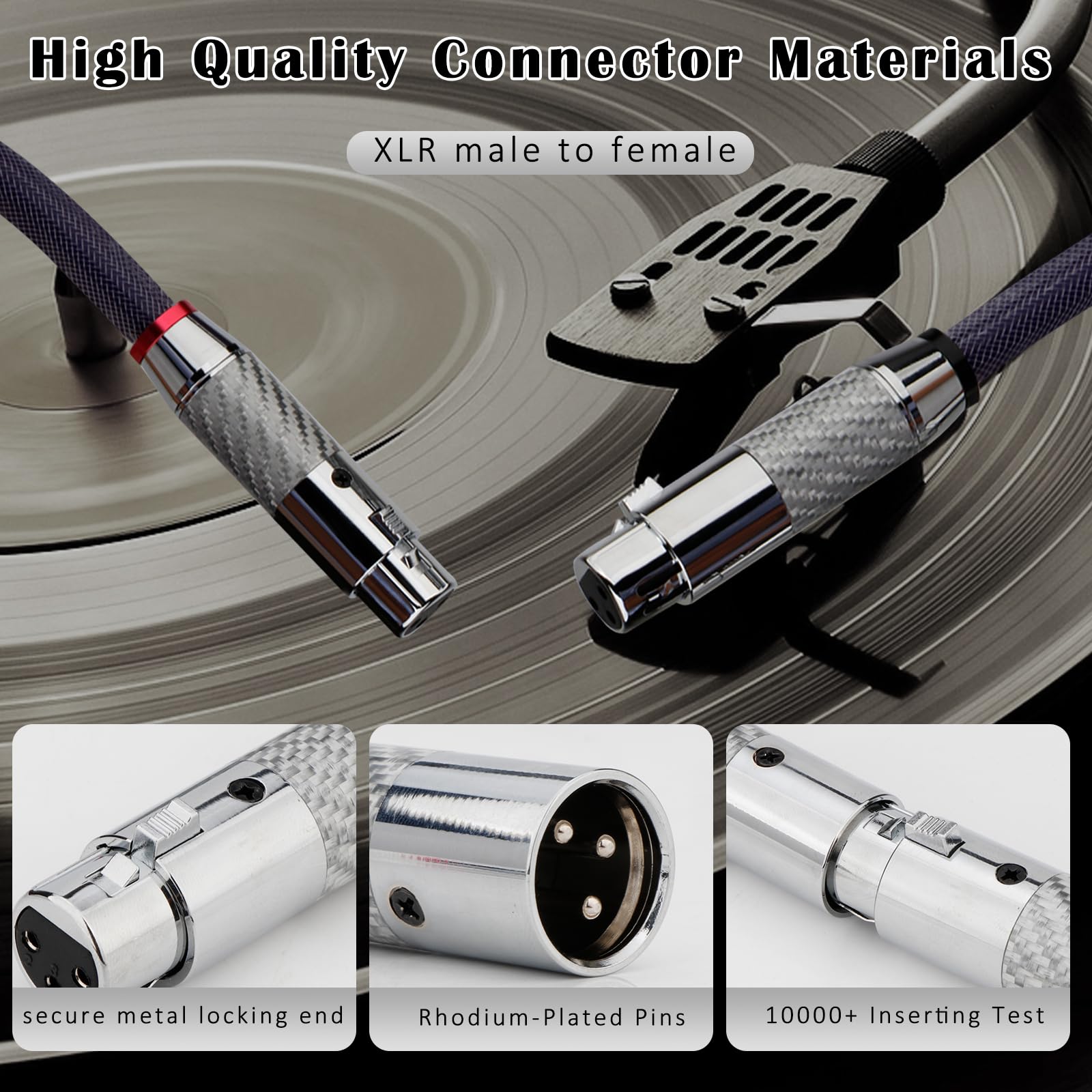 Preffair 1 Pair Audiophile 4N Ofc Pure Copper Hifi Microphone Cable, Fully Balanced 3 Pin Xlr Patch Cable, Carbon Fiber Rhodium