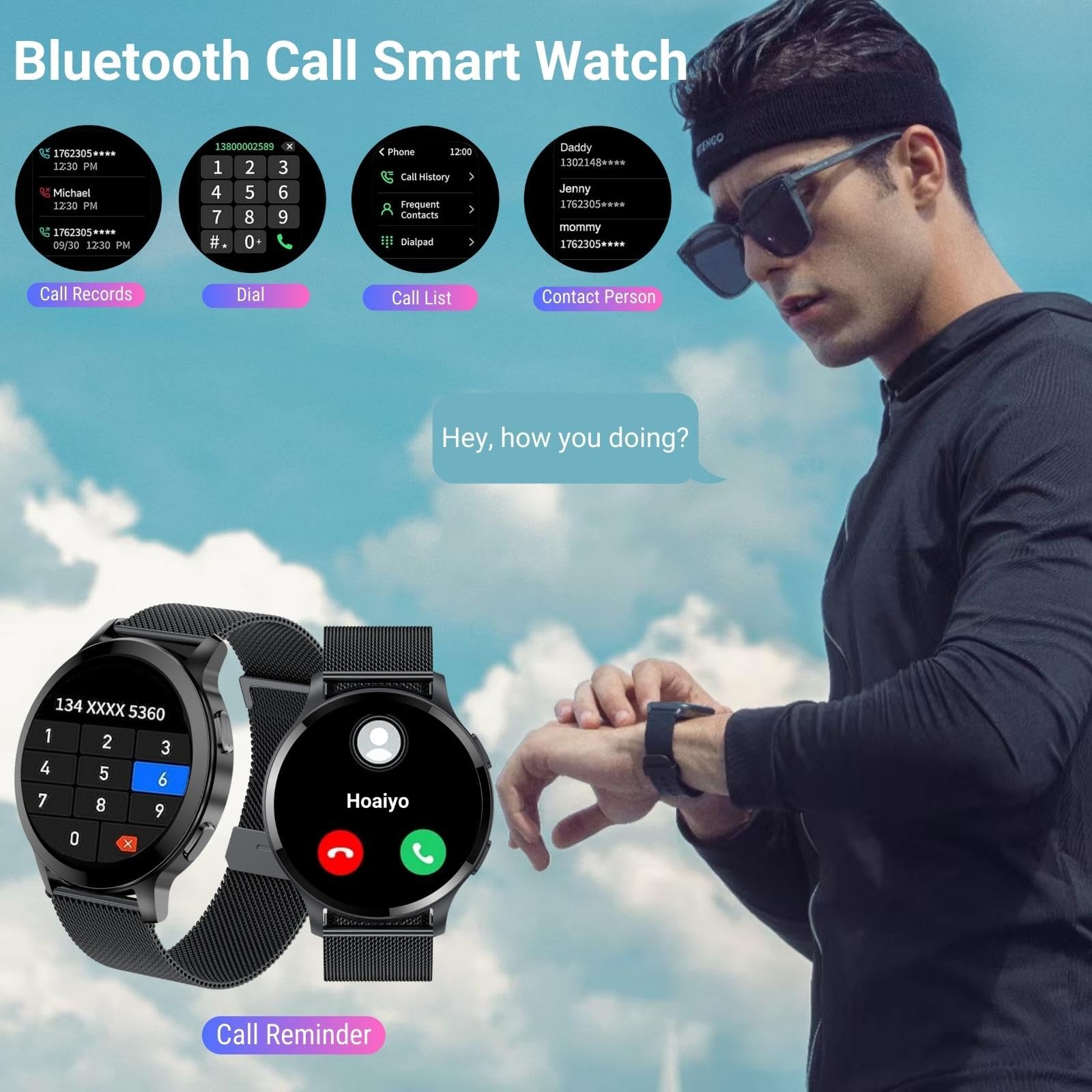 Hoaiyo Smart Watches For Women Men (Call Receive/Dial), 1.5 Smartwatch With Call/Text/Heart Rate/Sleep/Calories Counter Game, Ip