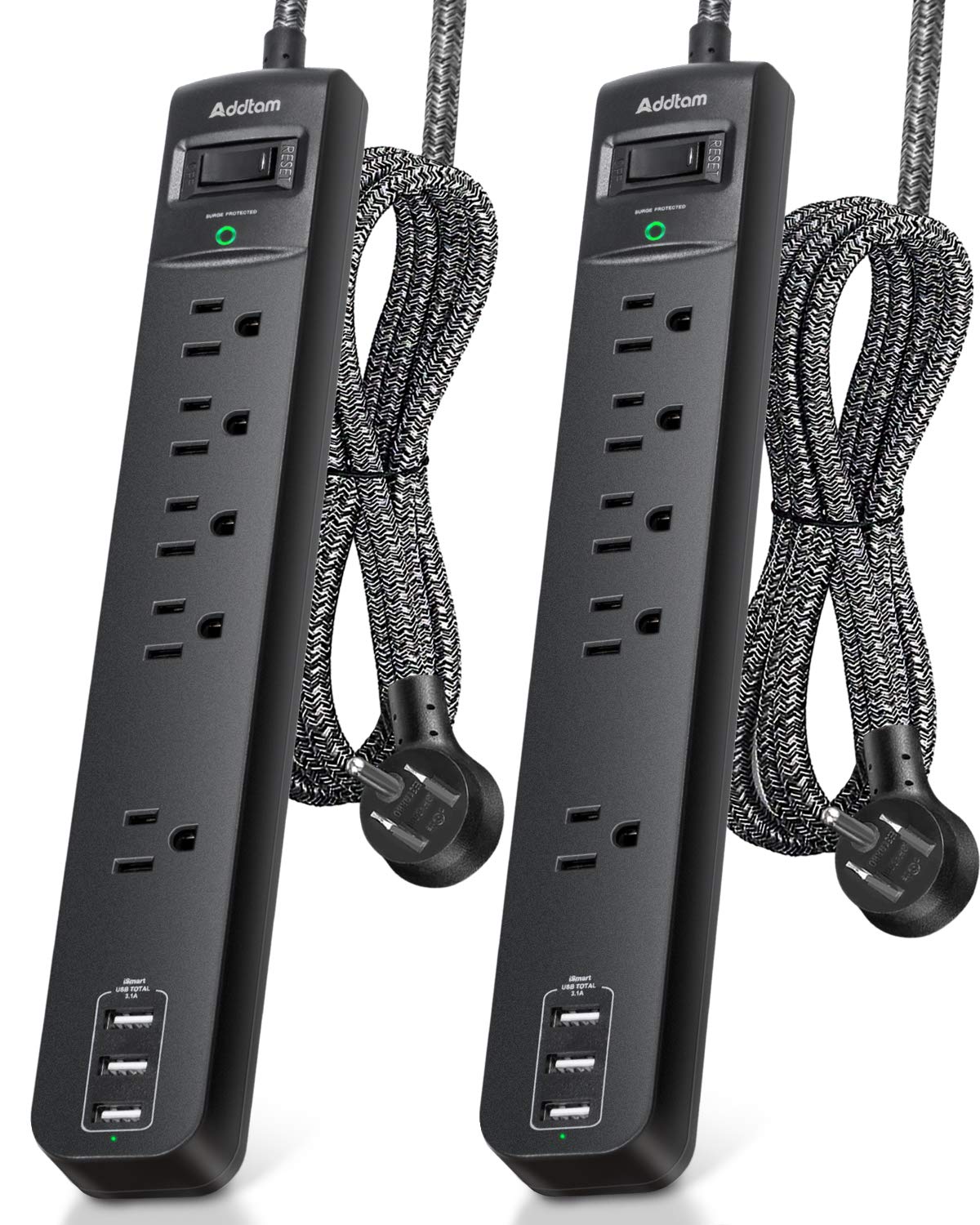 10Ft Long Surge Protector Power Strip   Extension Cord With Multiple Outlets, 5 Widely Outlets 3 Usb Charging Ports, Flat Plug O