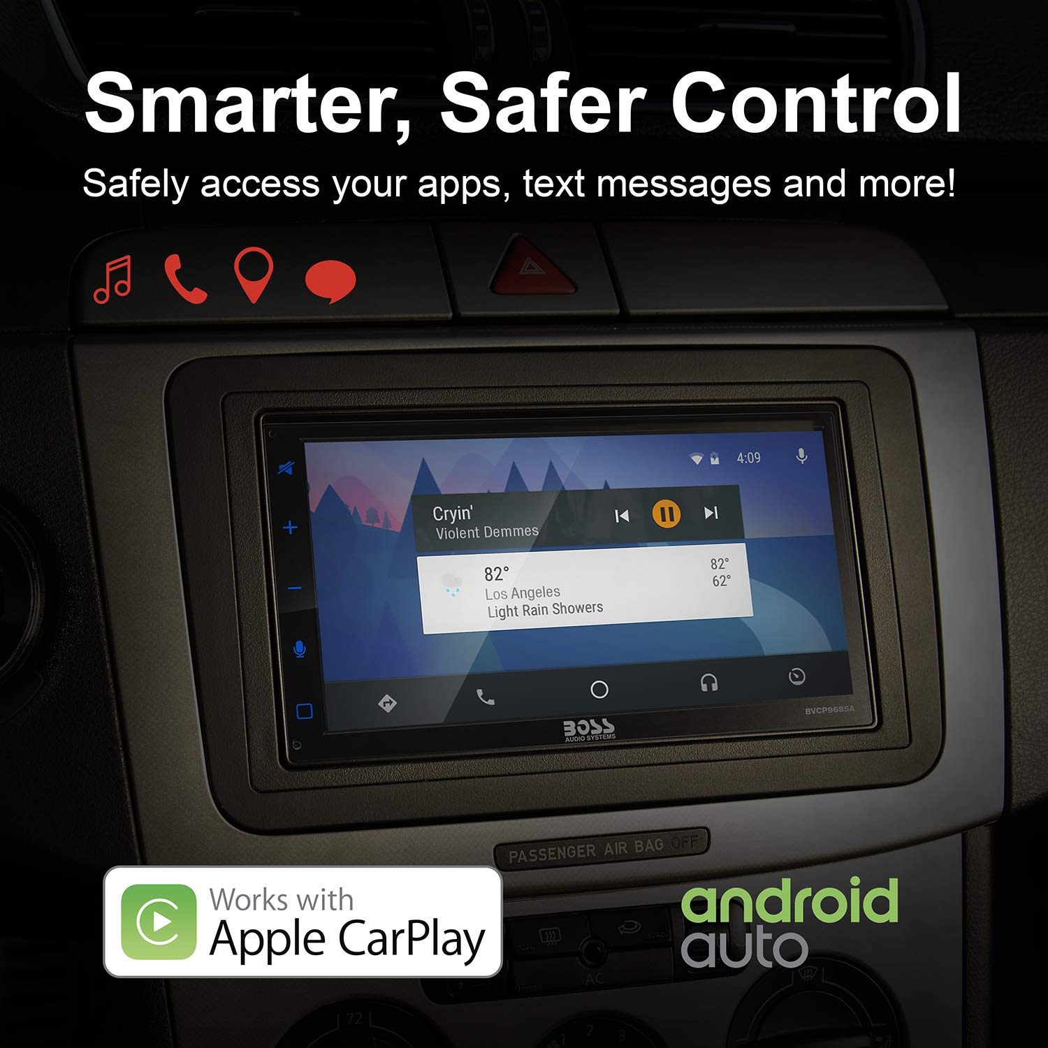 Boss Audio Systems Bcpa9685Rc Car Audio Stereo System, Apple Carplay, Android Auto, 6.75 Inch Double Din, Touchscreen, Bluetooth