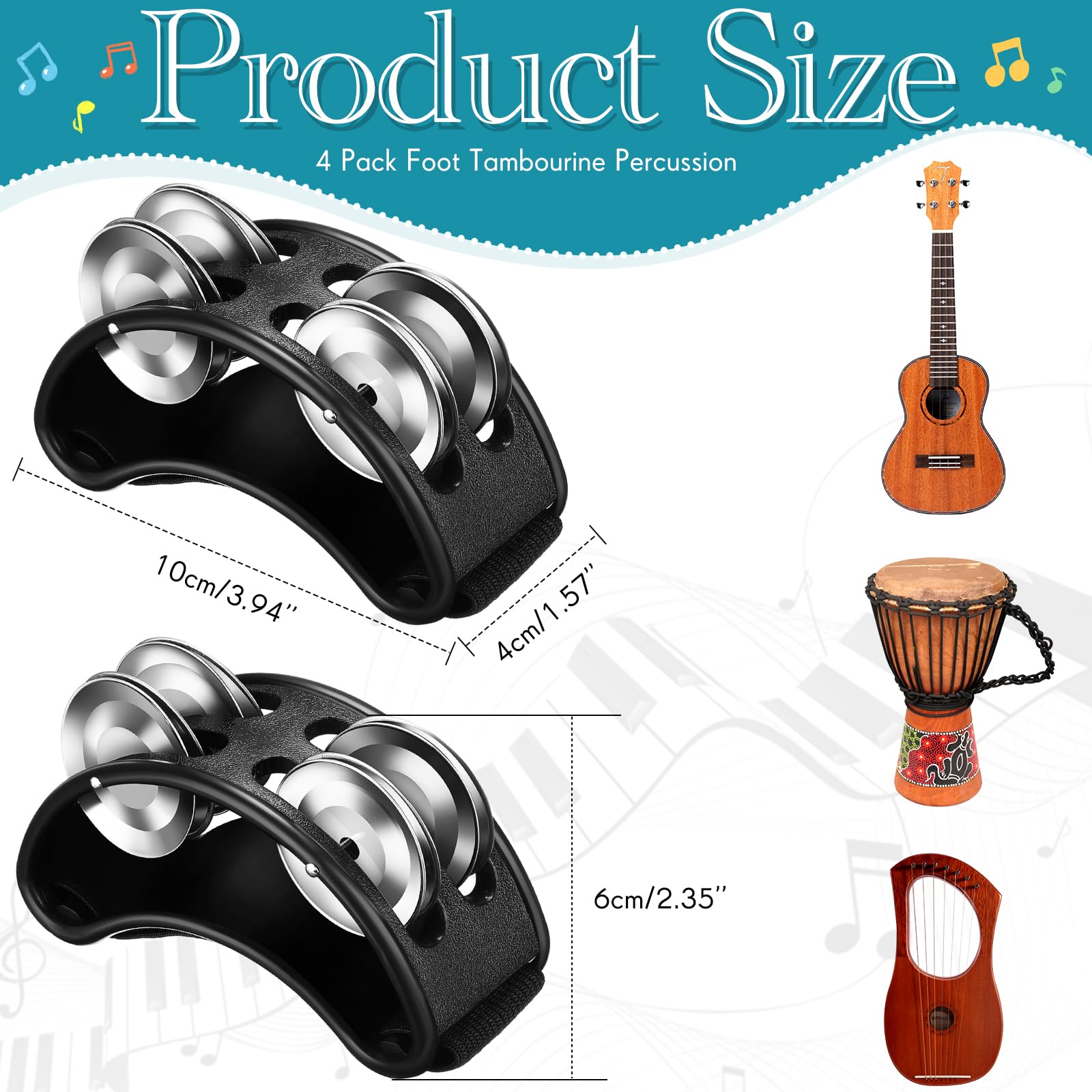Lukmaa 4 Pcs Foot Tambourine Percussion Musical Instrument Foot Tambourines For Adults Foot Percussion Pedal With Metal Bells Sh