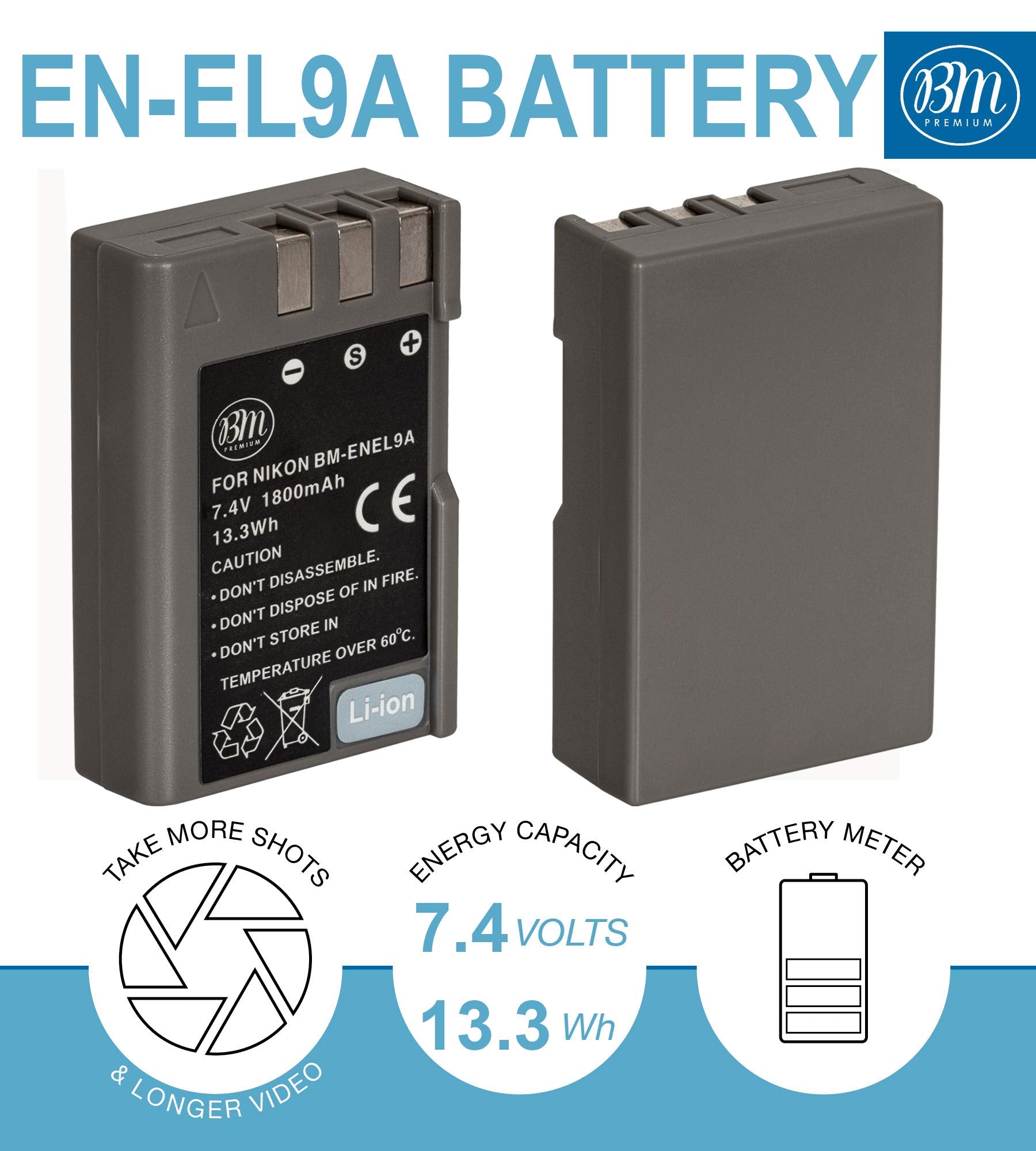 Bm Premium En-El9, En-El9A Battery And Charger For Nikon Nikon D5000, D3000, D60, D40X & D40 Digital Slr Camera