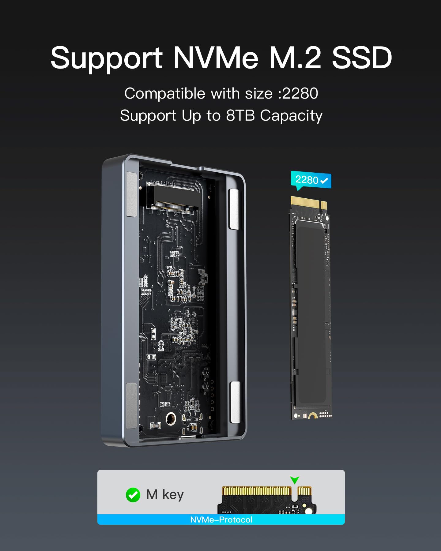 Inateck Usb4.0/Tbt4 M.Key M.2 Nvme Ssd Enclosure, 40Gbps, Aluminum, 8Tb, Gray, Tool Free Installation, Thunderbolt 3/4, Usb3.2/3