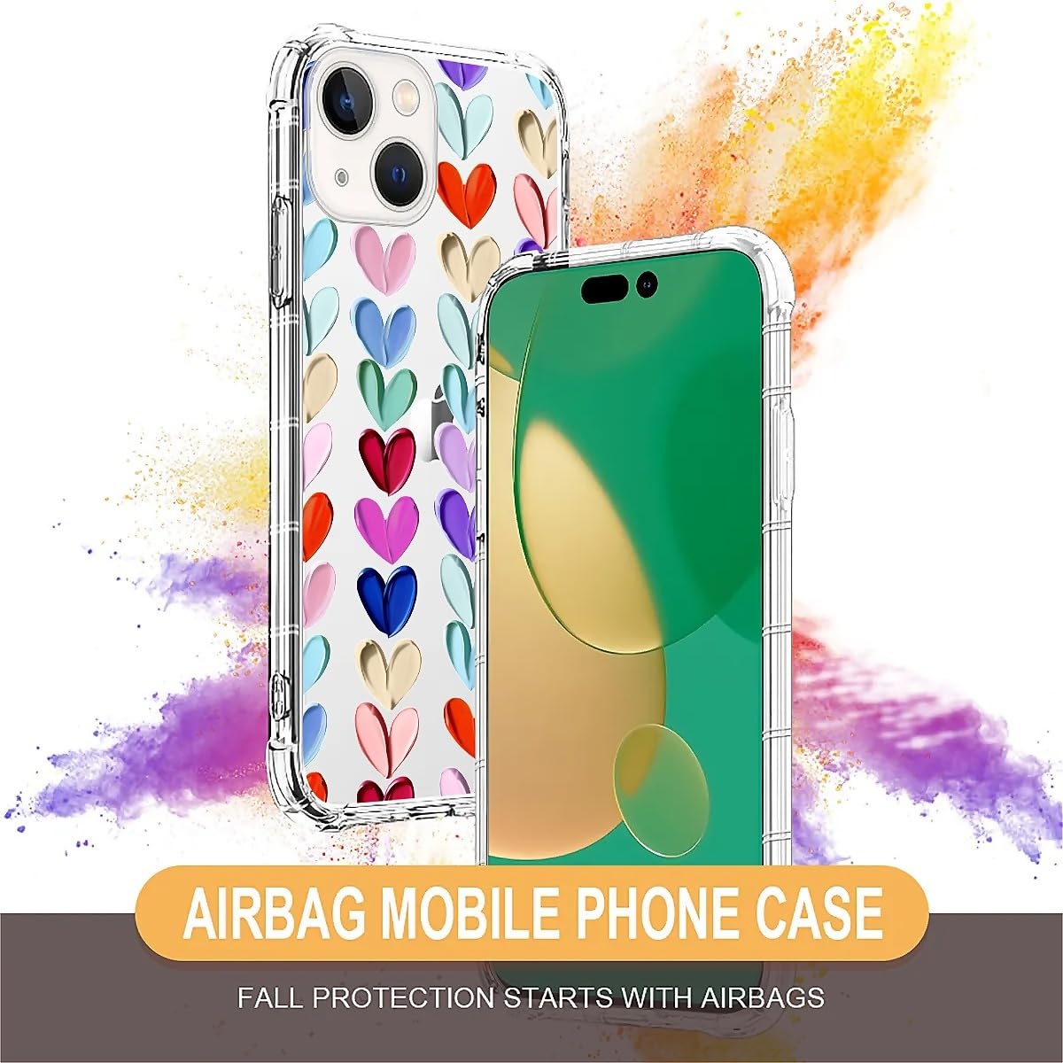 Tamefox Case Compatible With Clear Iphone 14 Plus,Oil Painted Heart Slim-Fit Shock-Resistant Raised Bezel Camera Protection Desi