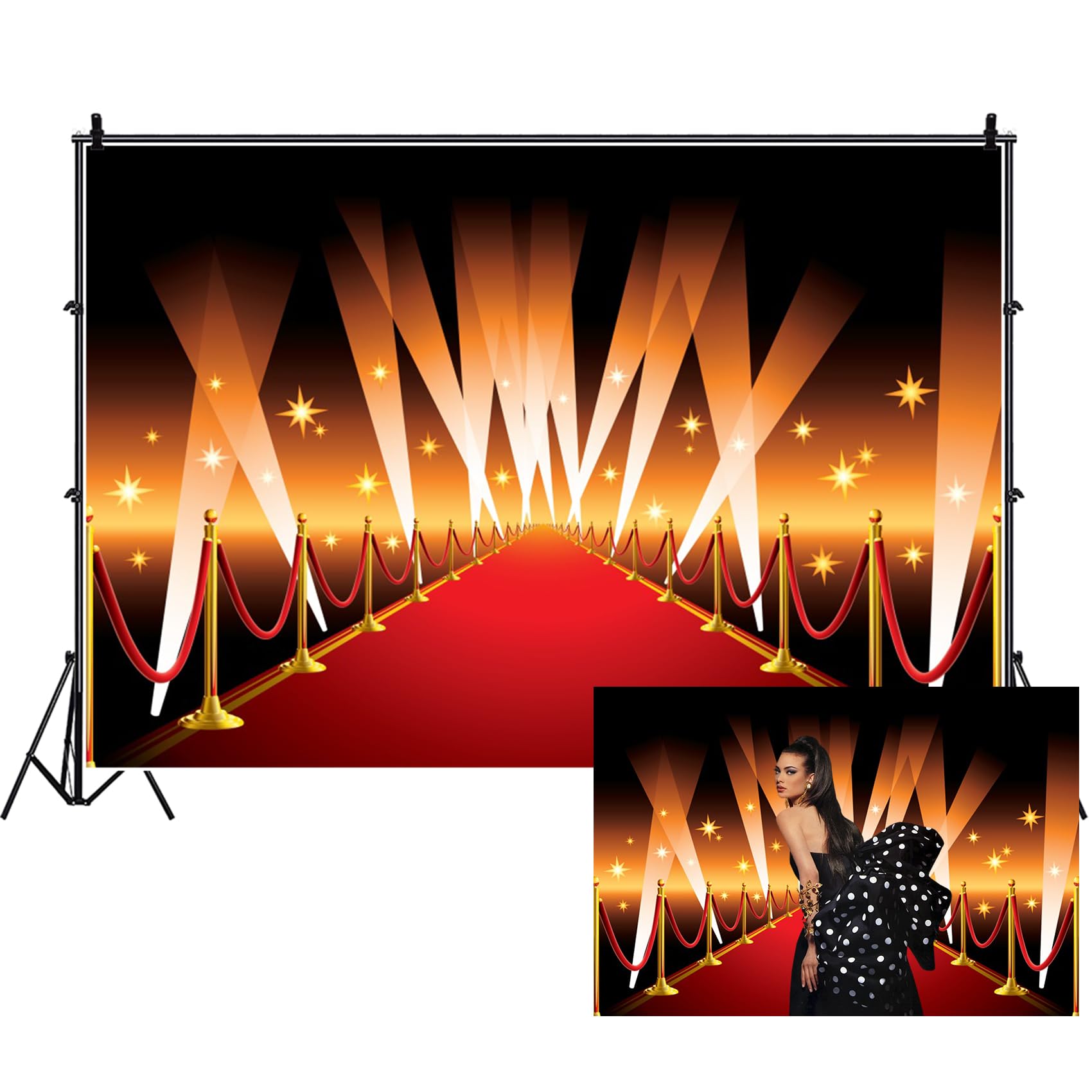 CSFOTO 8x6.5ft Red Carpet Backdrop for Photoshoot Movie Theater Movie Night Theme Birthday Party Decorative Background Banner VI