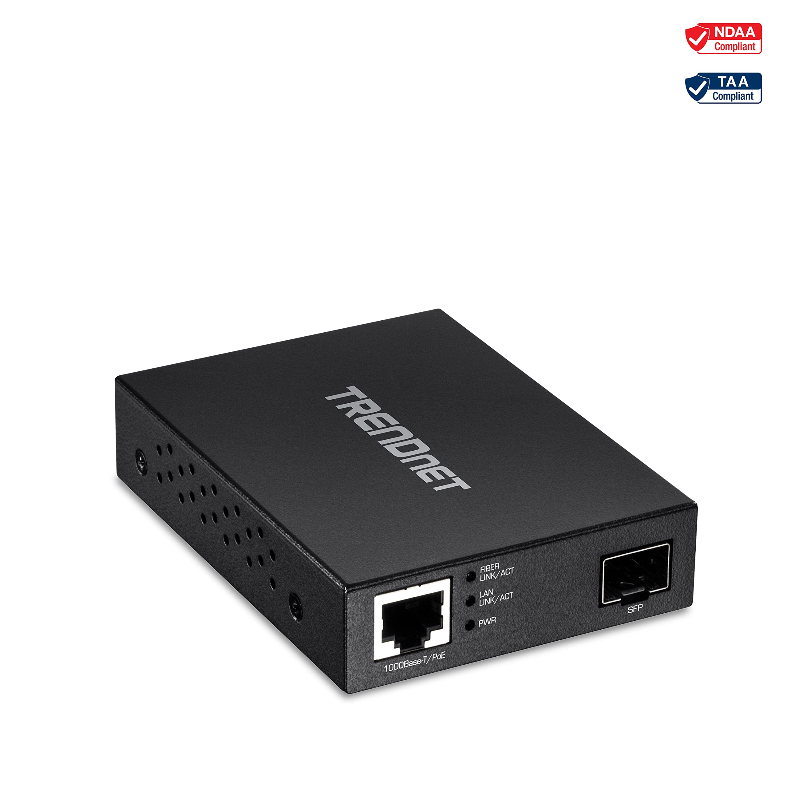 Trendnet Gigabit Poe Pd Sfp Fiber Media Converter, Poe Powered 1001000Base T To Sfp Fiber Media Converter, Compact Design, Tfc P