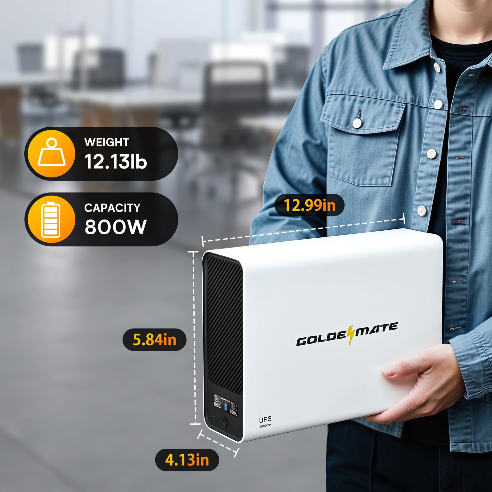 Goldenmate 1000Va/800W Ups Battery Backup And Surge Protector, Backup Battery Power Supply With Lifepo4 Battery, Bms & Cooling F