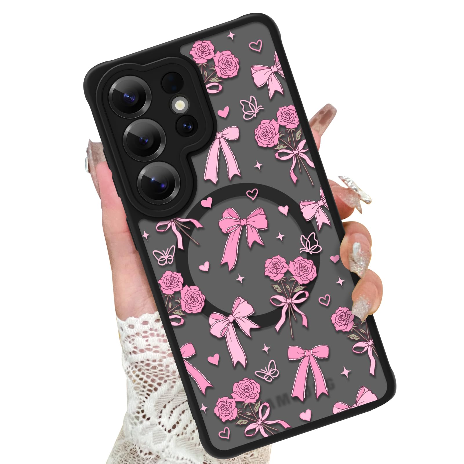 KANGHAR Case for Galaxy S26 Ultra Phone Case [Compatible with Magsafe] Bows Bouquet Pattern Cute Protective Magnetic Case for Gi