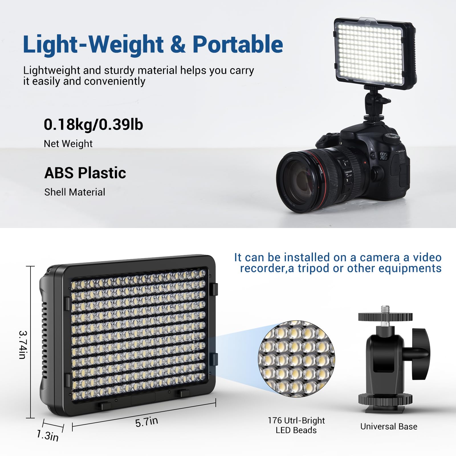 Tolifo Pt 176S On Camera Video Light, Dimmable 11W Led Light Panel With 2200Mah Rechargable Battery And Charger, Portable Photo