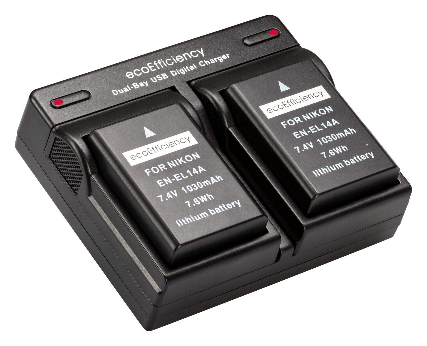 Ecoefficiency 2 En El14, En El14A Batteries + Dual Battery Charger For Nikon D3500, D3100, D3200, D3300, D3400, D5100, D5200, D5300, D5500, D5600, Df, Coolpix P7000, P7100, P7700, P7800 Dslr Cameras