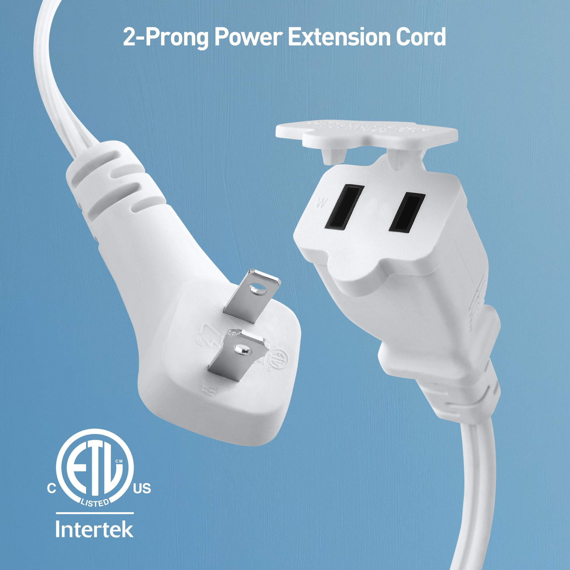 [Etl Listed] Cable Matters 2 Pack 13A, 2 Prong Short Extension Cord 1Ft In White With Flat, Low Profile Plug, 16 Awg, 1625W, Ext