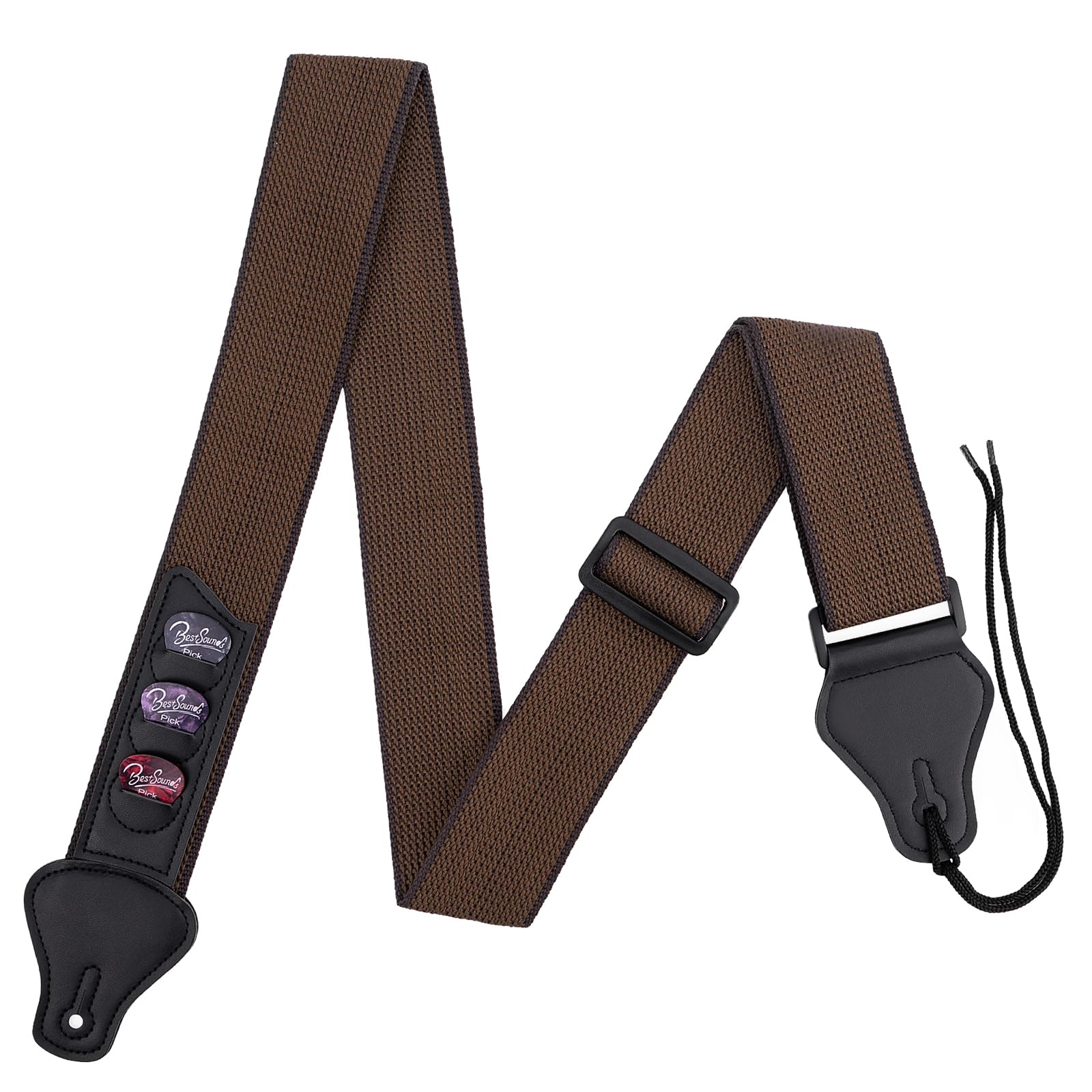 Guitar Strap Top Grade Cotton Guitar Strap with Leather Ends, Pick Pocket & 3 Picks  Concise Style Adjustment for Bass, Electri