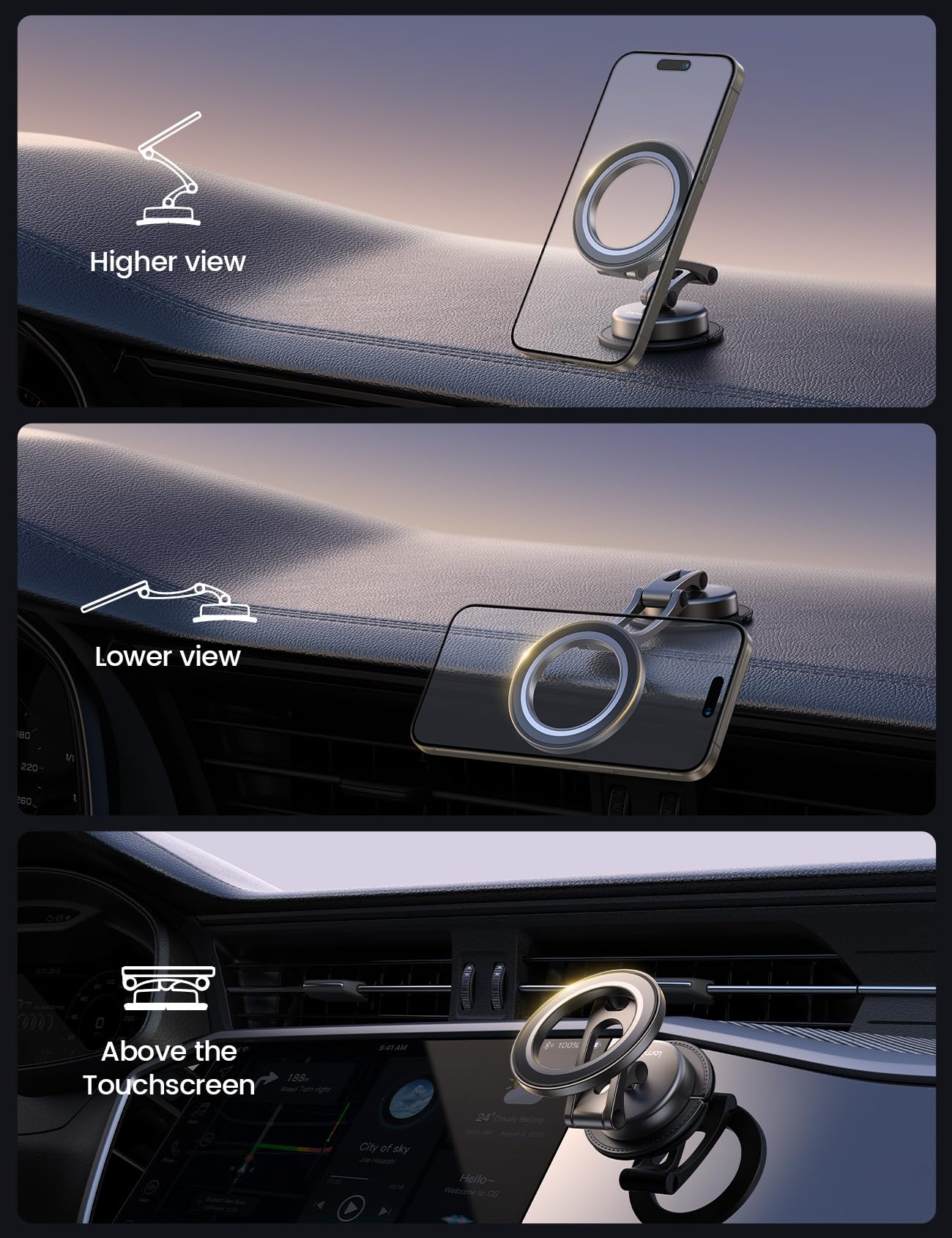 Lamicall For Magsafe Car Mount [All-Metal] Magnetic Phone Holder For Your Car, [Flexible Three-Axis] Cell Phone Car Mount Dashbo