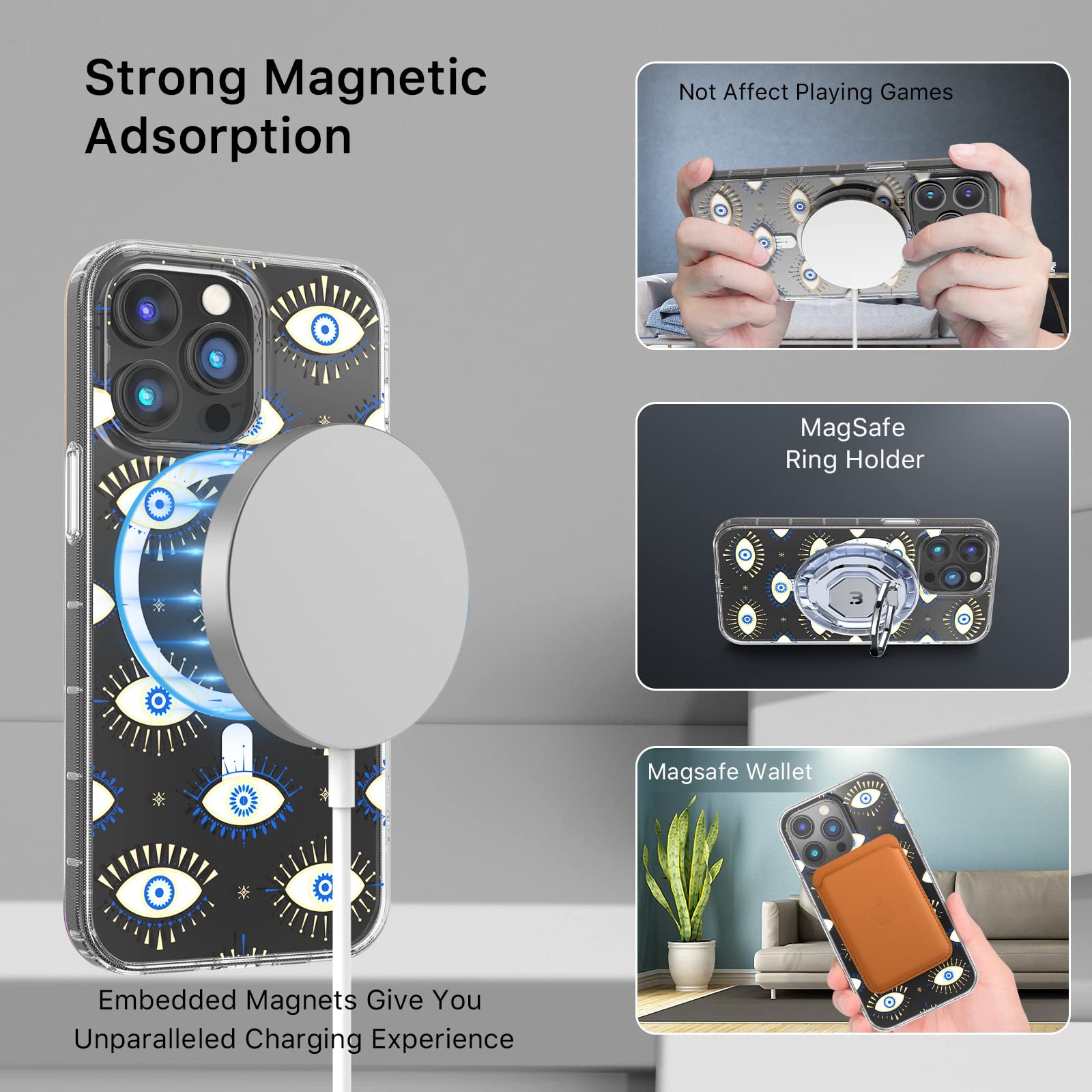 M MYBAT PRO Magnetic Clear Phone Case for iPhone 14 Pro 6.1 inch MagSafe Compatible TPU Evil Eye