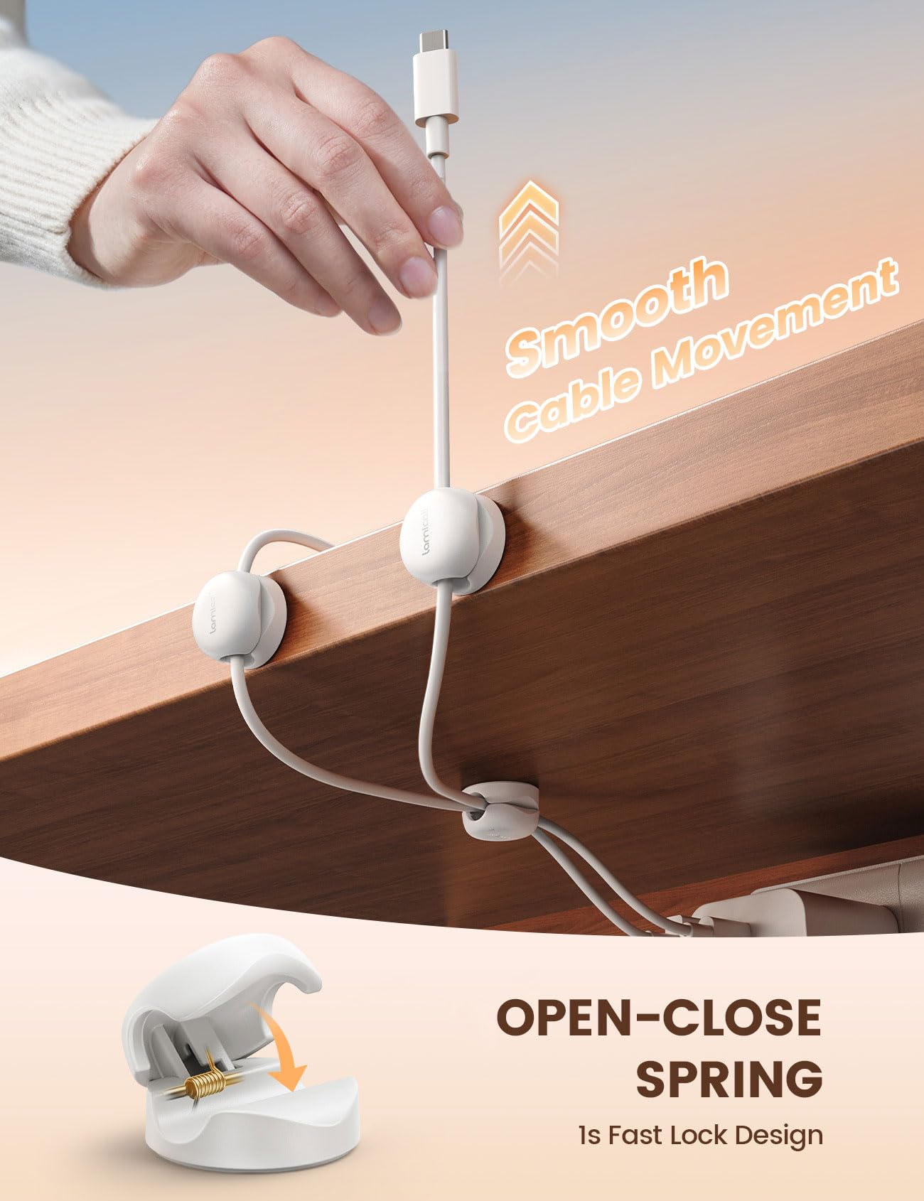 Lamicall Cord Organizer, Spring Cable Management Clips   6Pack Compact Desk Cable Holder Clips, Nightstand Phone Charging Cord H