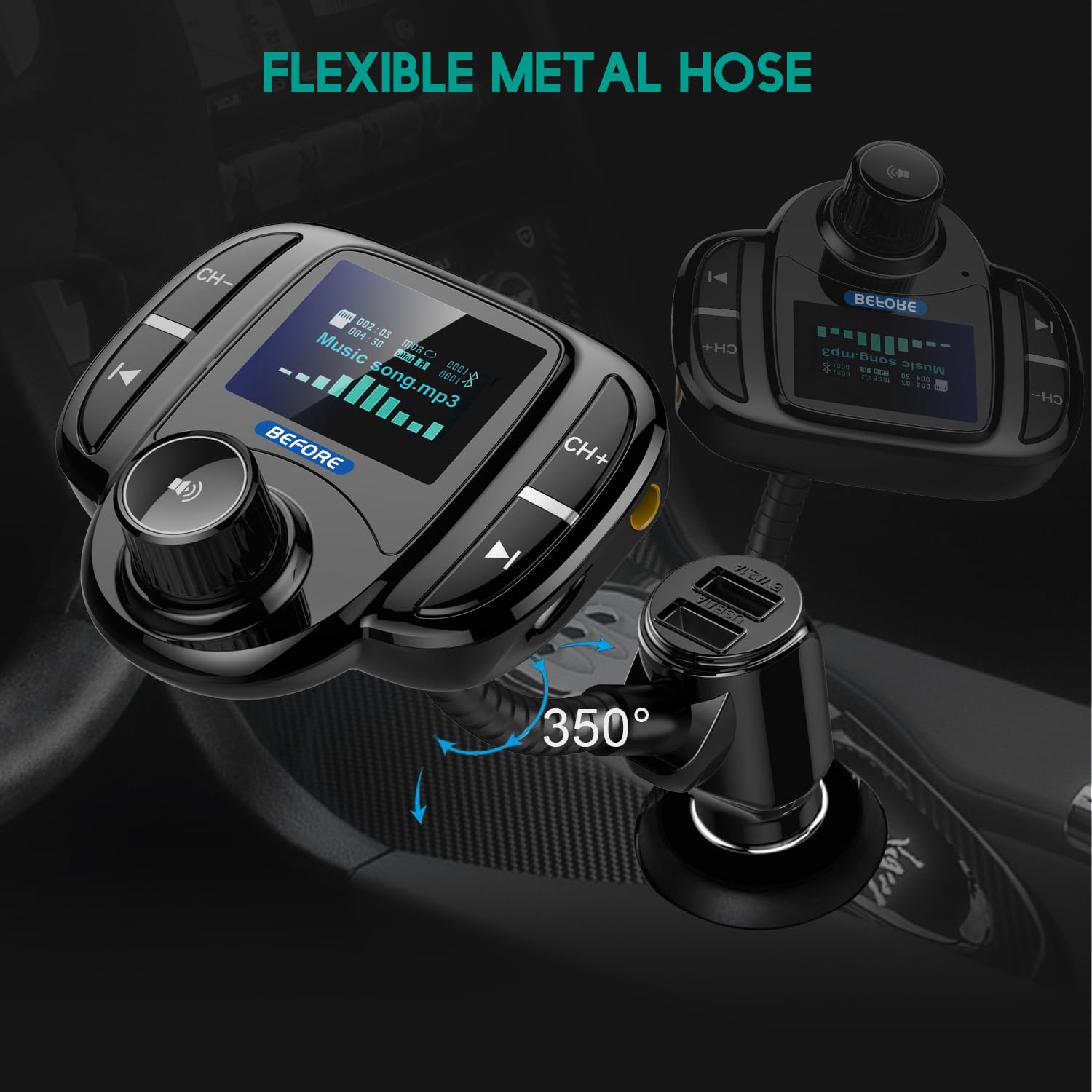 Bluetooth Fm Transmitter (Upgraded Version),Wireless Radio Adapter Car Kit W 1.44 Inch Display Supports Tf/Sd Card And Usb Car C