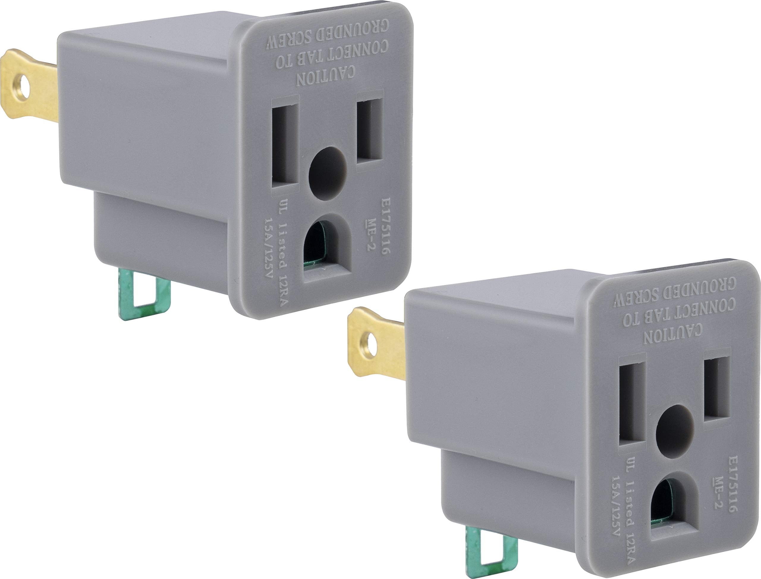 Ge Polarized Grounding Outlet Extender, 2 Pack, Turn 2 Prong Into 3, Easy To Install, Indoor, Ul Listed, Gray, 54302