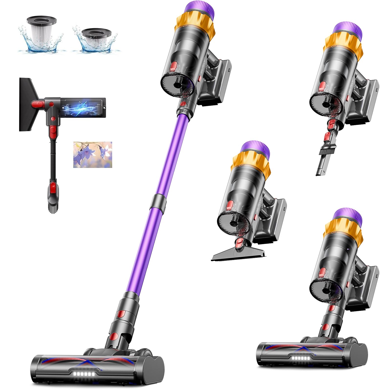 Cordless Vacuum Cleaner, 600W 50KPA 70 Mins Vacuum Cleaners for Home, Self-Standing Cordless Vacuum with Charging Dock Station, 