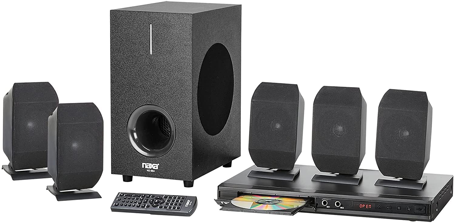 Naxa Nd 864 5.1 Channel High Powered Home Theater Dvd And Karaoke Speaker Surround Sound System, Black