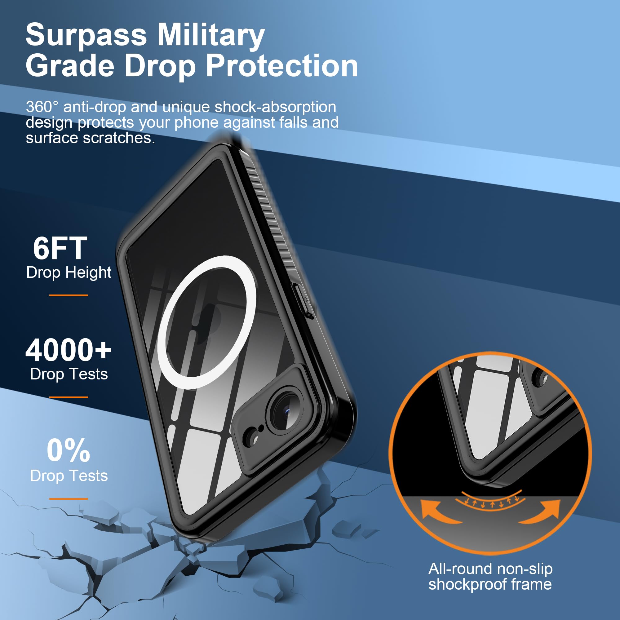 Waterproof For Iphone 16E Case Compatible With Magsafe Accessories, Full Body Shockproof Rugged Phone Case With Built-In Hd Scre